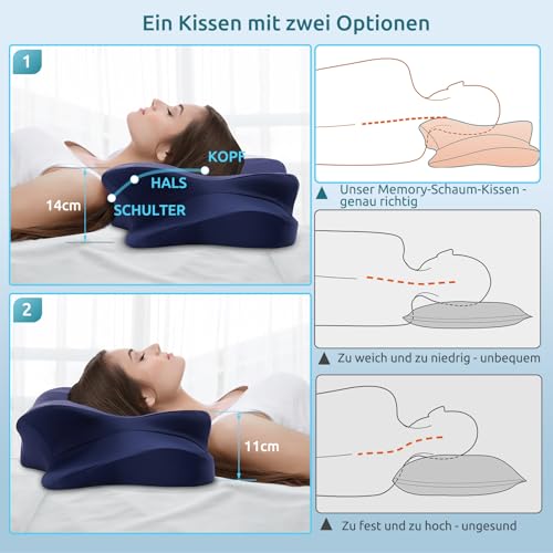 Memory Schaumkissen, ergonomisches Halskissen, Seitenschläferkissen für Seiten, Rücken- und Magenschläfer
