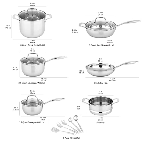 Ensemble de casseroles en acier inoxydable - Batterie de cuisine à induction avec couvercles / Liquidation