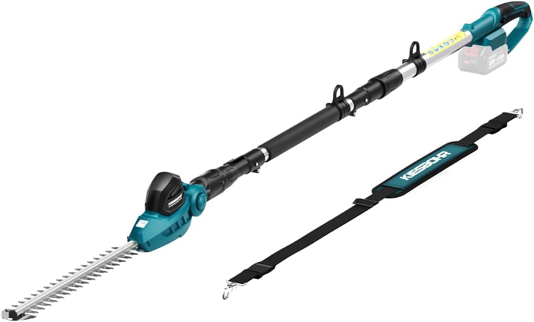 Akku Teleskop-Heckenschere kompatibel mit Makita 18V-Akkus, Schnittbreite 41 cm, Zinkenabstand 16 mm, Höhe bis 262 cm, 11-Fach winkelverstellbarer Schneidkopf