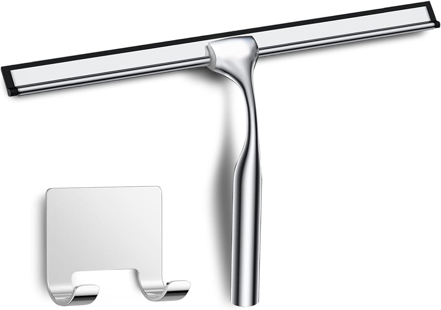 Edelstahl Duschabzieher Mit Selbstklebe Haken, Silber Abzieher Dusche Wischer für Badezimmer, Kurzer Handgriff Glaswischer, Glas Wasserschieber, Duschwand Abzieher, Badwischer