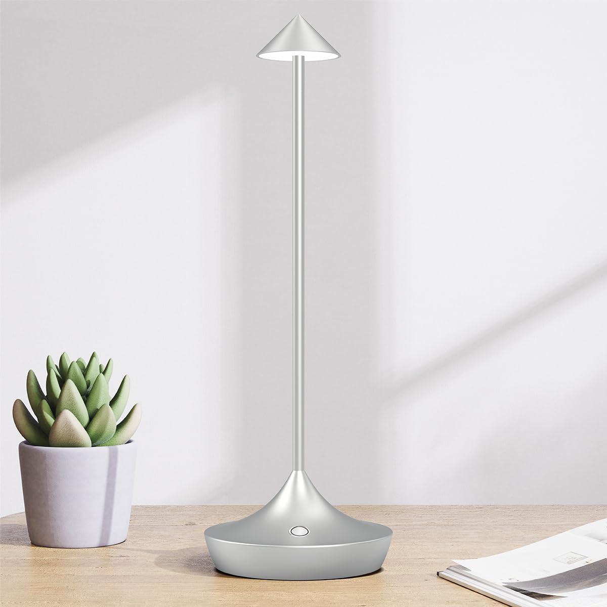 LED-Batterie Tischlampe Drahtloses , modernem Aluminium Dimmable Wireless Tischlampe 6000 mAh, wasserdicht, Tischlampen wiederaufladbar für Innen-Aussentisch Tisch Restaurant