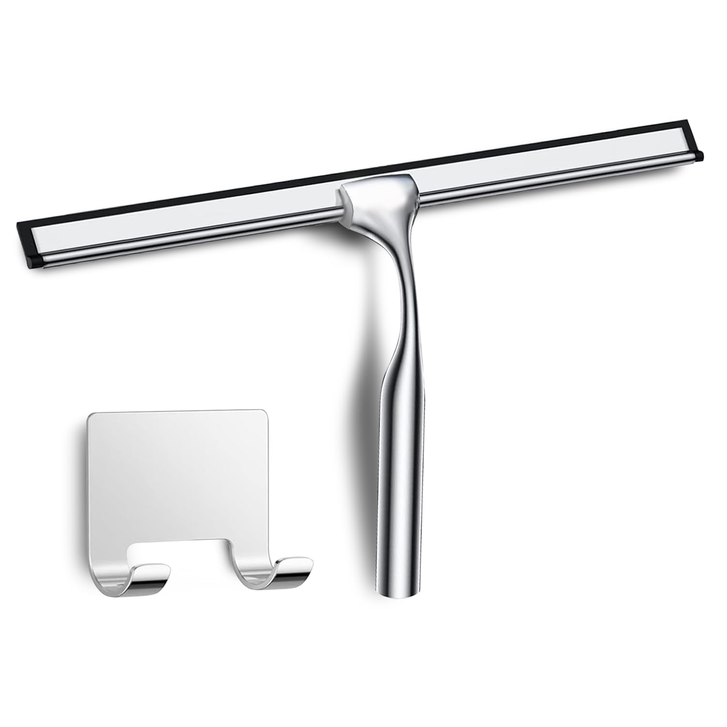 Edelstahl Duschabzieher Mit Selbstklebe Haken, Silber Abzieher Dusche Wischer für Badezimmer, Kurzer Handgriff Glaswischer, Glas Wasserschieber, Duschwand Abzieher, Badwischer