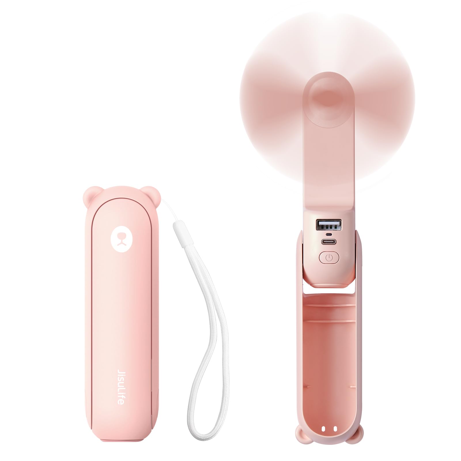 Mini Handventilator, 3-in-1 Handventilator, wiederaufladbarer USB /12–19 Betriebsstunden - mit Powerbank, Taschenlampe, tragbarer Ventilator für Reisen/Sommer, Geschenke für Frauen-Rosa