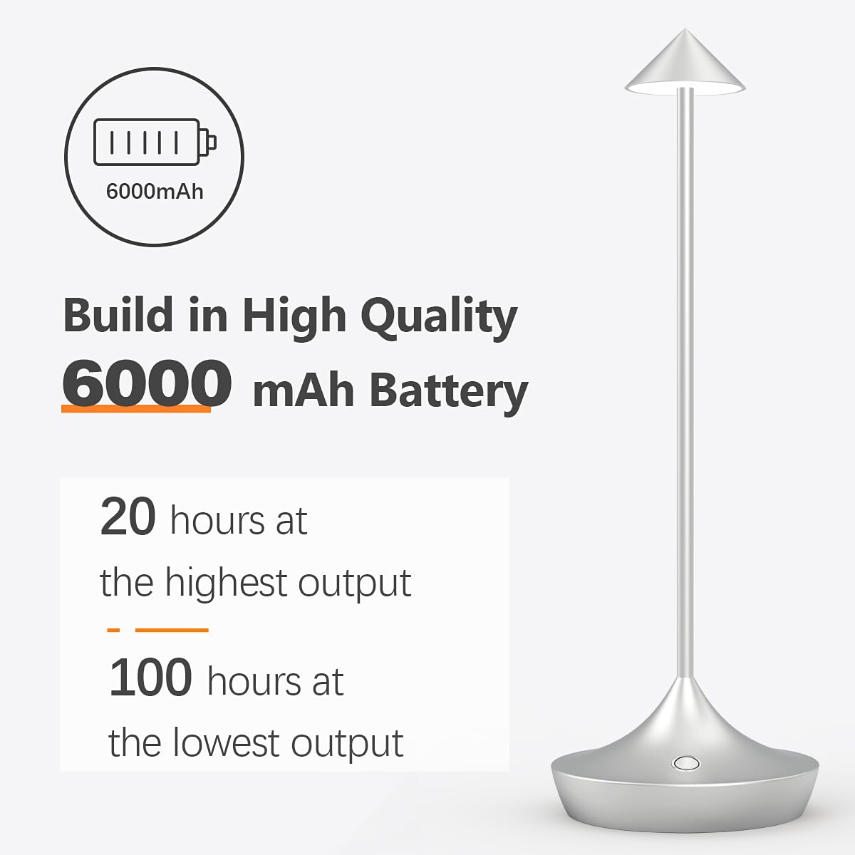 LED-Batterie Tischlampe Drahtloses , modernem Aluminium Dimmable Wireless Tischlampe 6000 mAh, wasserdicht, Tischlampen wiederaufladbar für Innen-Aussentisch Tisch Restaurant