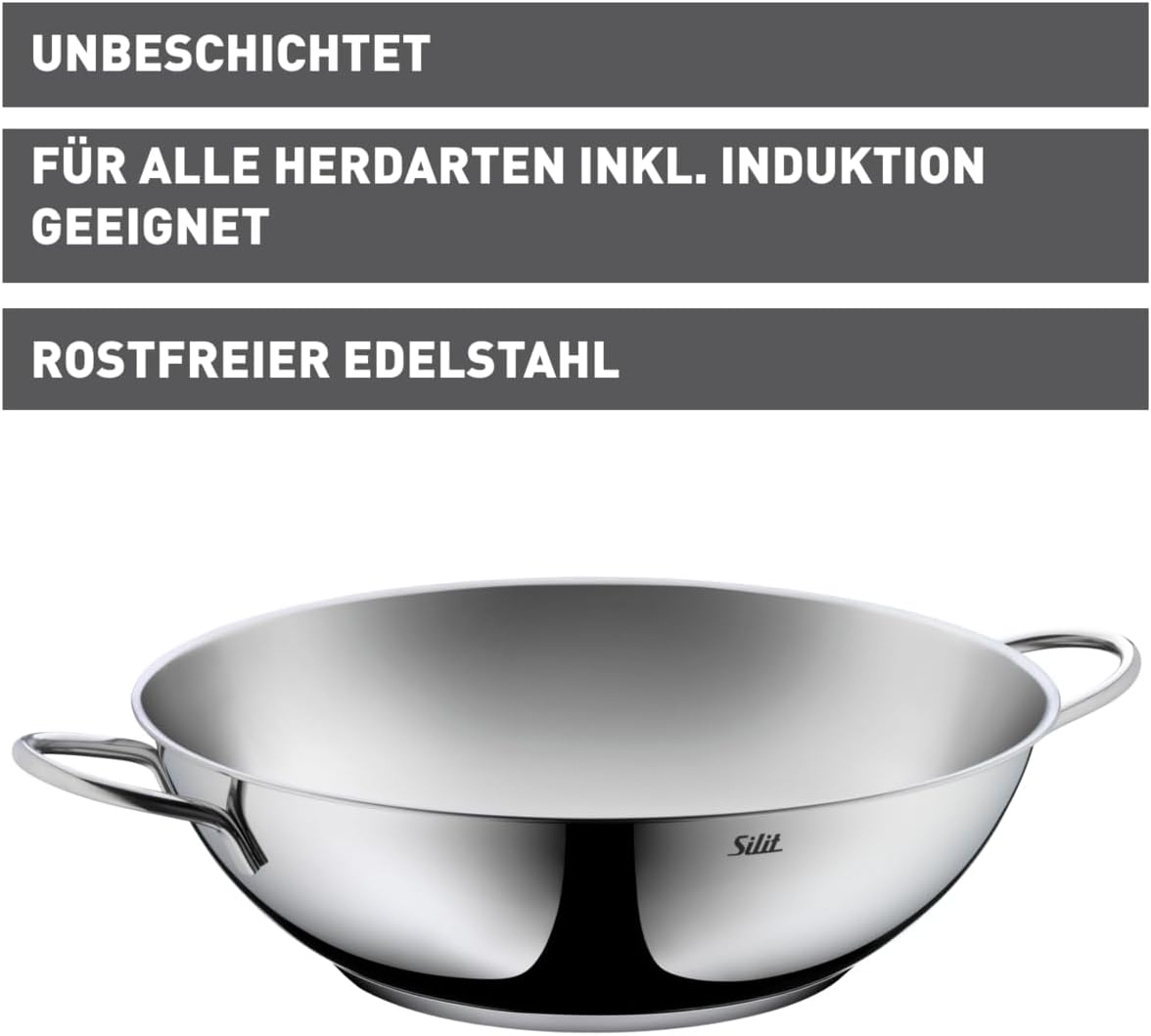 Edelstahl Wok für Induktion Geschirrspüler Safe Diameter 32 cm / NEU & OVP!