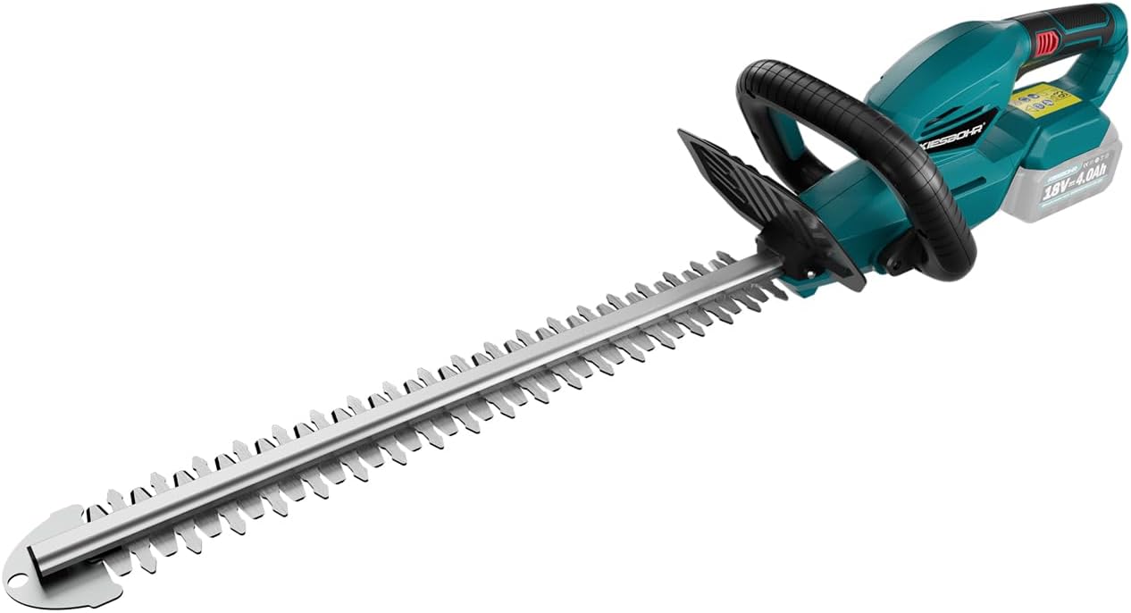 Akku Heckenschere Kompatibel mit Makita 18V Akku, 59 cm Schnittlänge, 18 mm Zahnabstand, Winkelverstellbarer Griff, Elektro Heckenschere