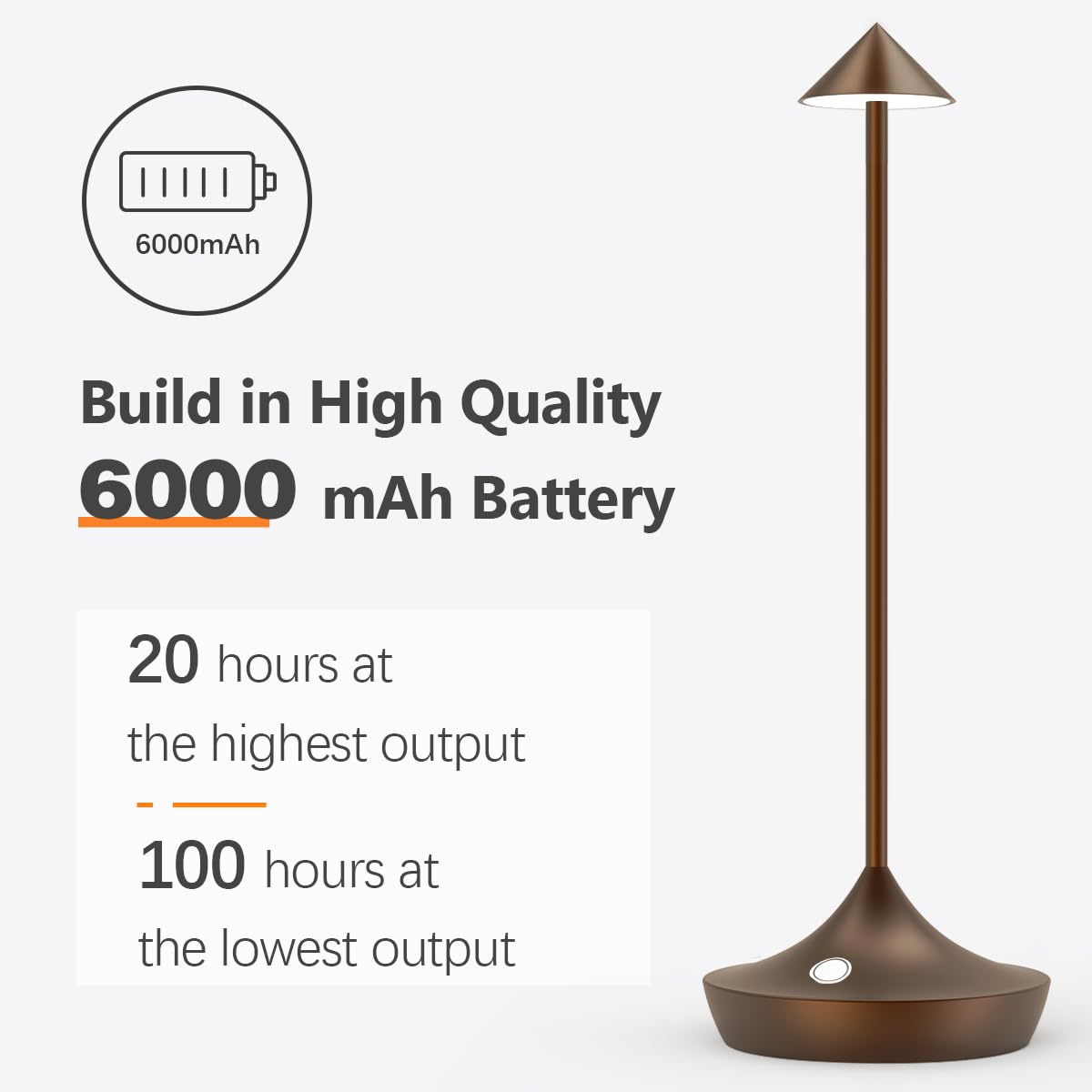 LED-Batterie Tischlampe Drahtloses , modernem Aluminium Dimmable Wireless Tischlampe 6000 mAh, wasserdicht, Tischlampen wiederaufladbar für Innen-Aussentisch Tisch Restaurant