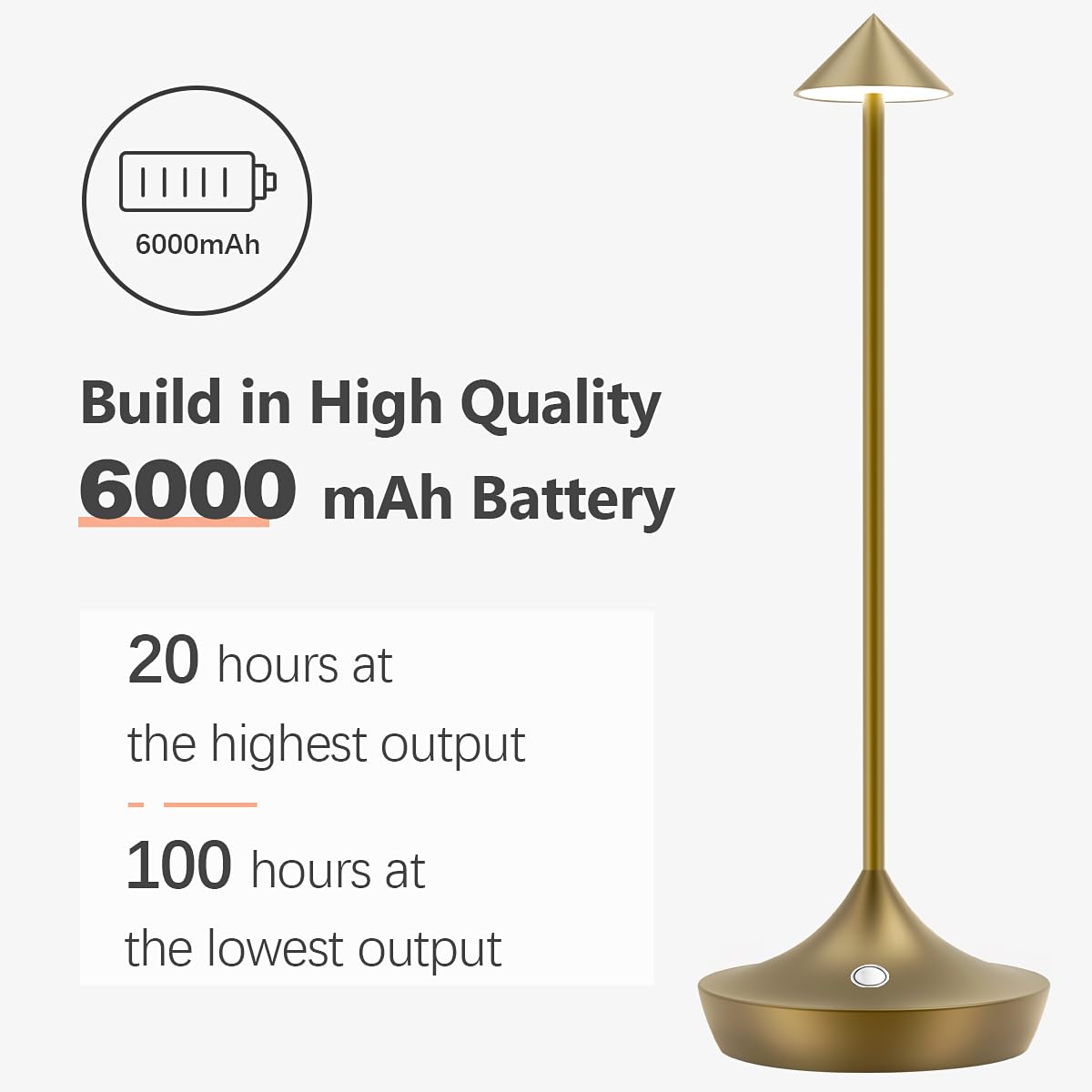 LED-Batterie Tischlampe Drahtloses , modernem Aluminium Dimmable Wireless Tischlampe 6000 mAh, wasserdicht, Tischlampen wiederaufladbar für Innen-Aussentisch Tisch Restaurant