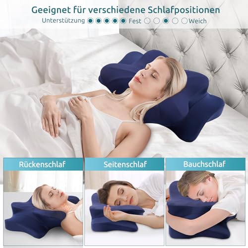 Memory Schaumkissen, ergonomisches Halskissen, Seitenschläferkissen für Seiten, Rücken- und Magenschläfer