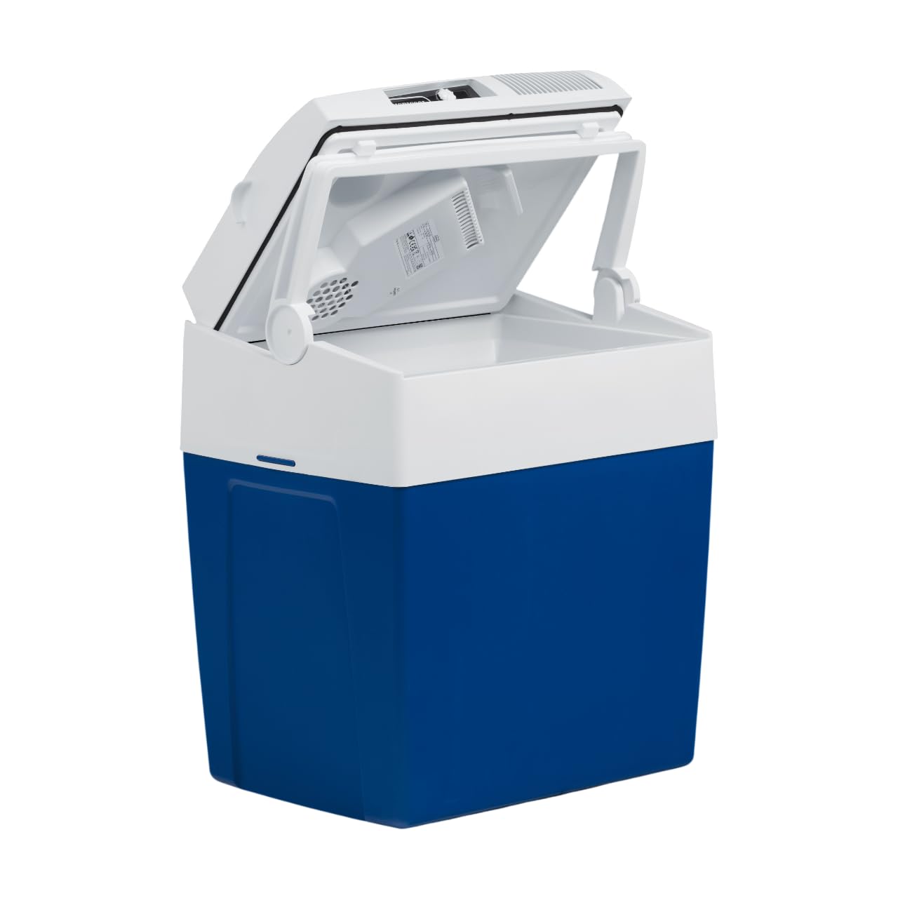 Elektrische Kühlbox, 12V und 230V, 26L, blau - Mini-Kühlschrank für Auto, Camping, Urlaub, Boot, Festivals - leicht, tragbar, mit praktischem Kabelfach und Eco/Max Modus