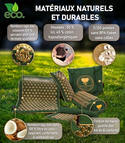 Echte Akupressurmatte mit Kissen XXL Set aus 5 Massagematten Rückenspannung Entlastung Akupunkturmatte mit Wärmefunktion, Lumbalkissen, Doormatte & Tasche, Grau