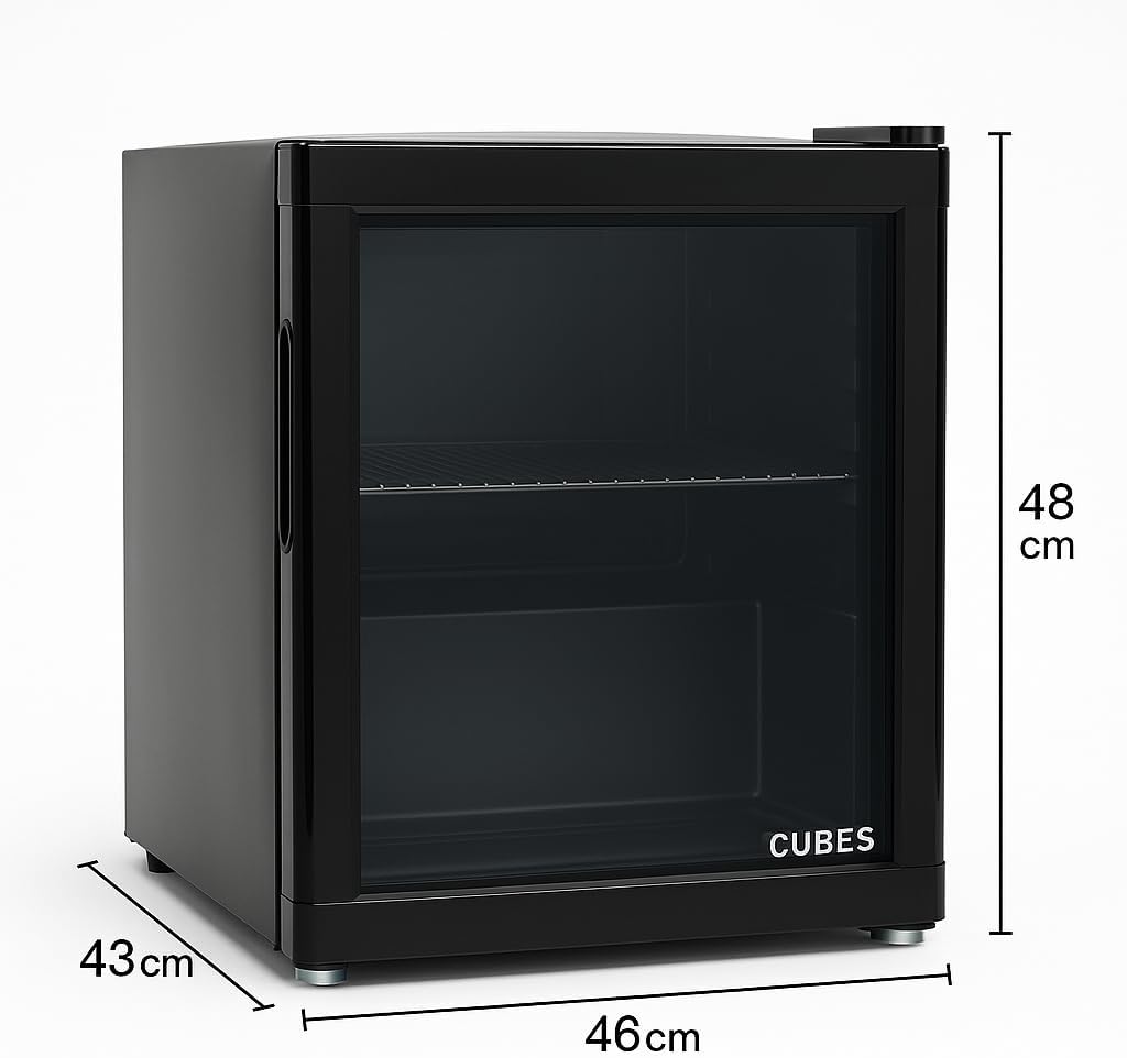 Mini-Kühlschrank, Schwarz, 48 L, Ruhig und Energieeffizient, Kompakt-Getränkekühlschrank mit Glastür, Perfekt für Büro, Gaming & Camping, Kleiner Kühlschrank Mini Kühlschrank