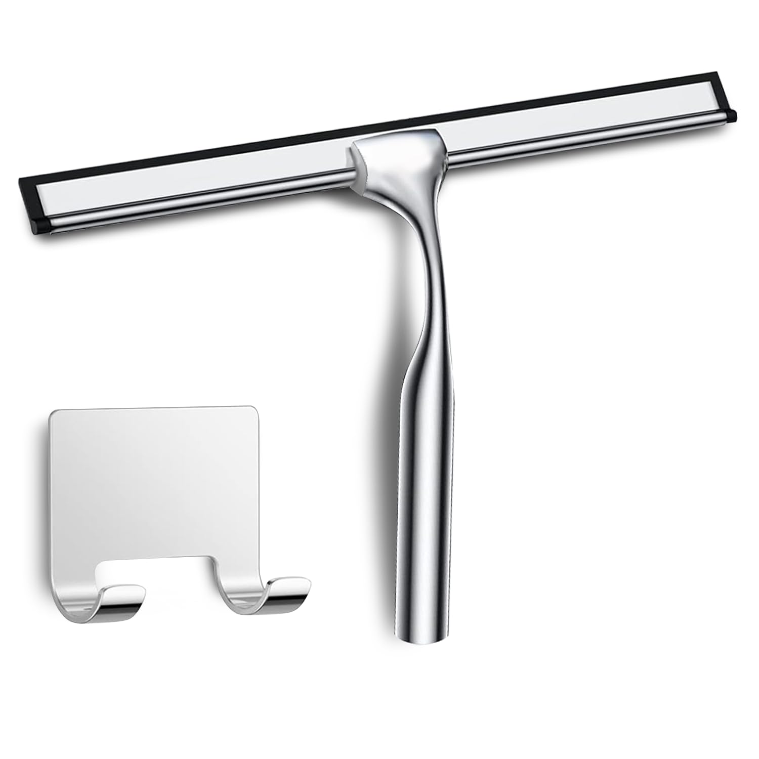 Edelstahl Duschabzieher Mit Selbstklebe Haken, Silber Abzieher Dusche Wischer für Badezimmer, Kurzer Handgriff Glaswischer, Glas Wasserschieber, Duschwand Abzieher, Badwischer