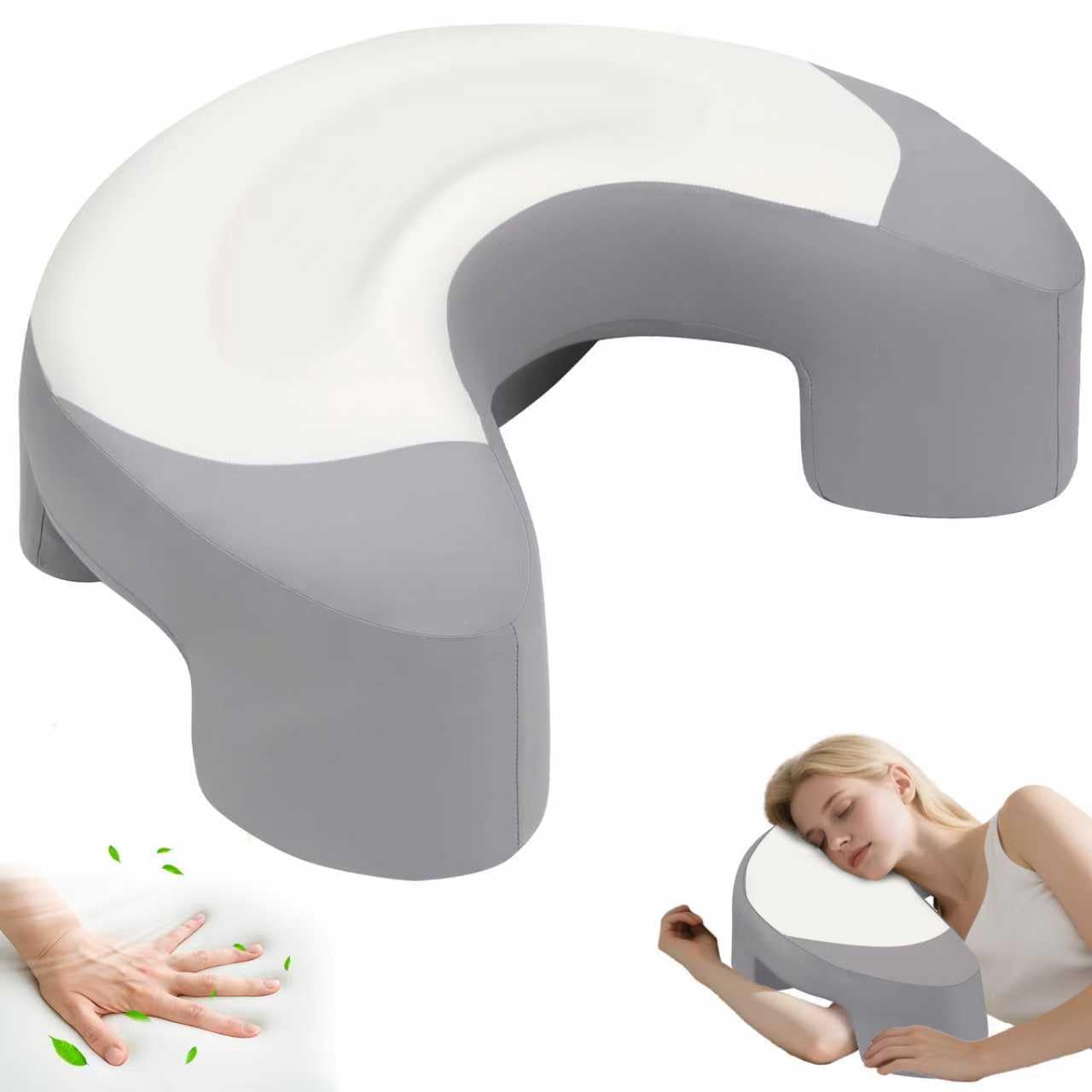 Seitenschläferkissen mit Armloch & Seidigem Kühlbezug, Ergonomisches Memory Foam Nackenkissen für Druckentlastung, Orthopädisches Kopfkissen mit Eisseide-Gewebe für Schulter & Arm