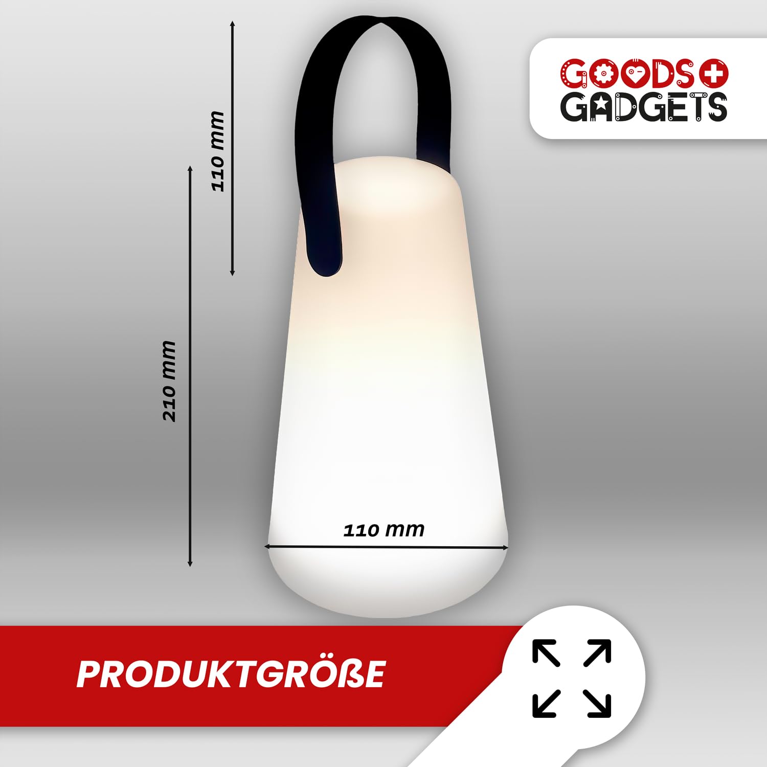 LED Tischlampe im Freien Wireless mit 1200 mAh Batterie Light USB Wiederaufladbare Wasserdichte Tischlampe im Freien mit Hängehalterung (LED-Lampe mit Aufhängen)