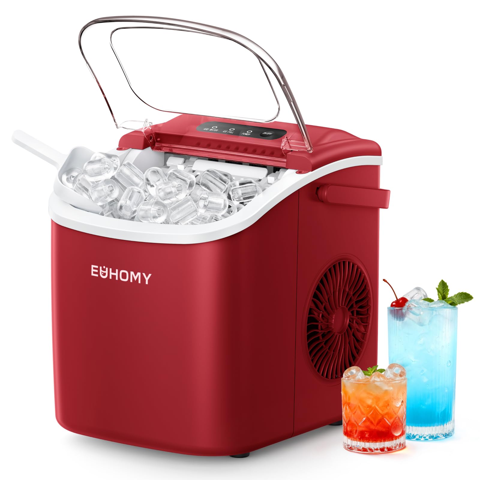 Eiswürfelmaschine Klein, 9 Eiswürfel in 6 Minuten, 12 kg/24H, Eiswürfelmaschine Edelstahl mit Tragbarem Griff, Selbstreinigender Kompakter Eiswürfelmaschinen für Zuhause/Küche/Büro/Bar