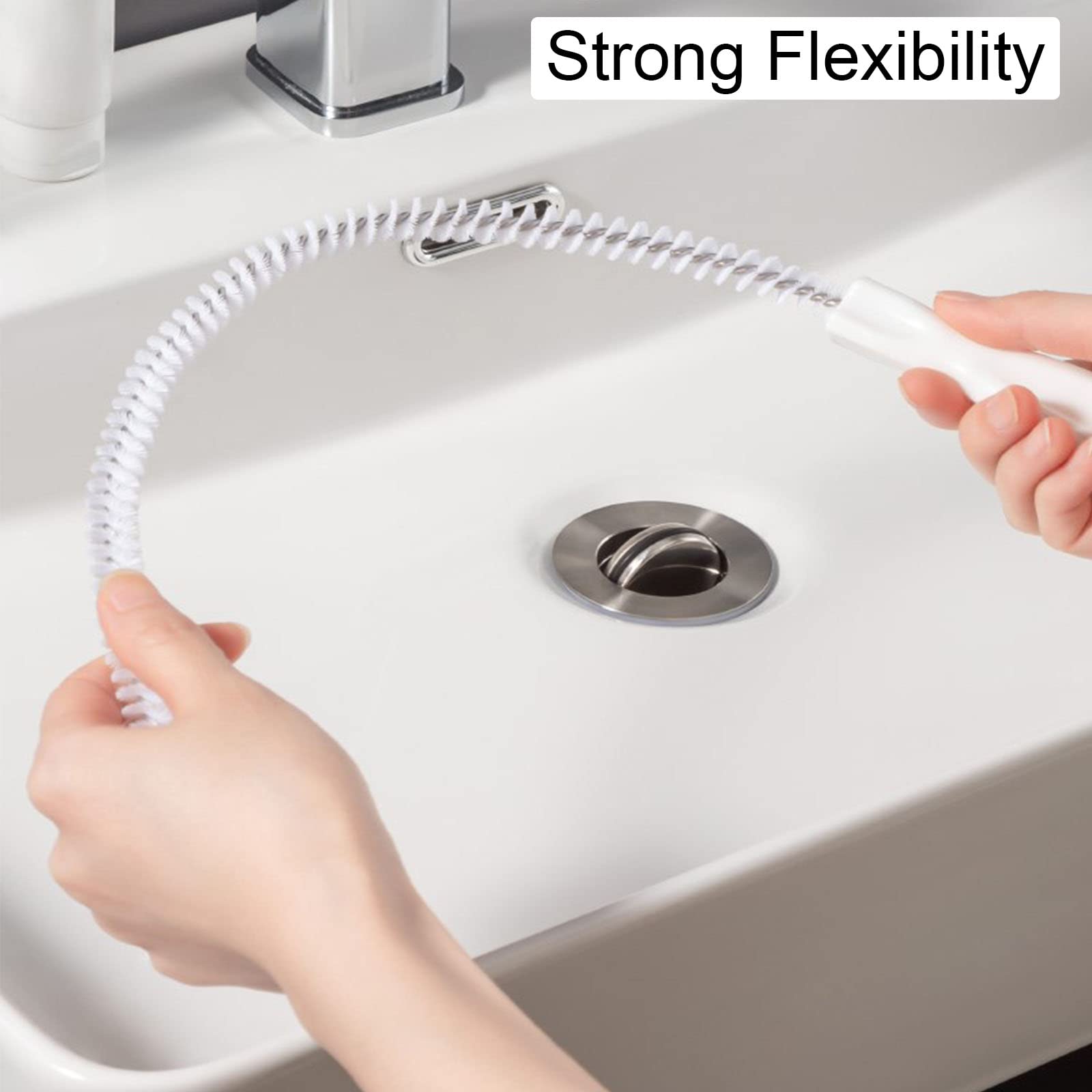 Packung mit 2 Reinigungsbürsten für Abwasserkanäle, flexibler Abflussreinigungsbürste, Rohrreiniger, Haarentfernung, Abflussreinigungspinsel für Küche, Badezimmer, langes Haar entfernen, 45 cm (Packung 2)