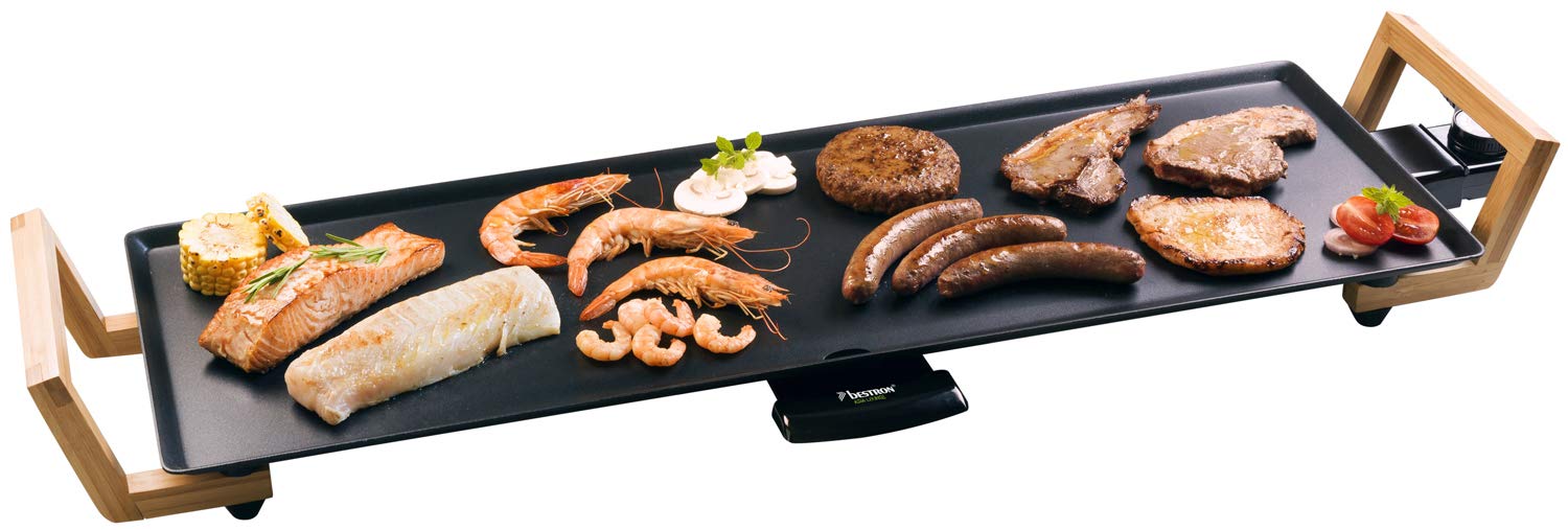 Teppanyaki Grillplatte in Asien Design, mit Bambusgriffen
