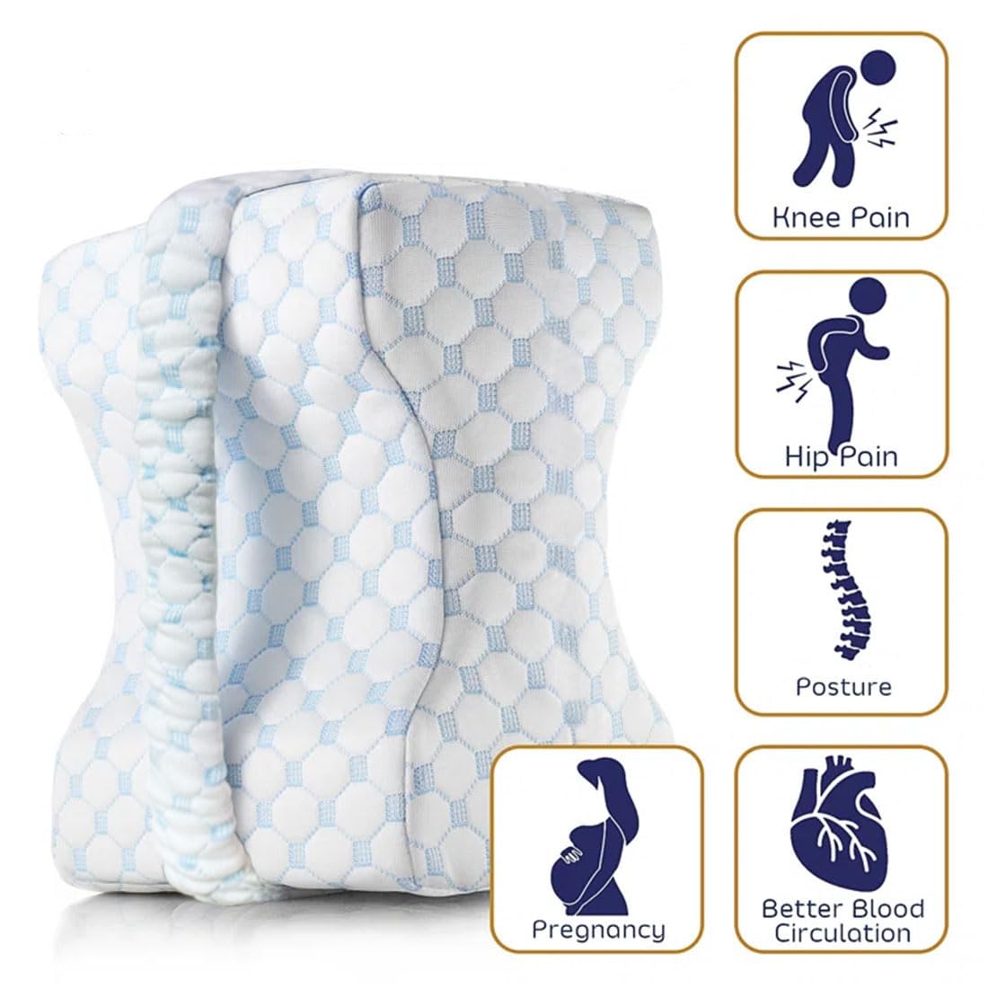 Kniekissen für Seitenschläfer Ergonomisches Beinkissen aus Memory-Schaum Atmungsaktiv Waschbarer Bezug Komfortkissen für Beine Schlafen Reisen Sofa