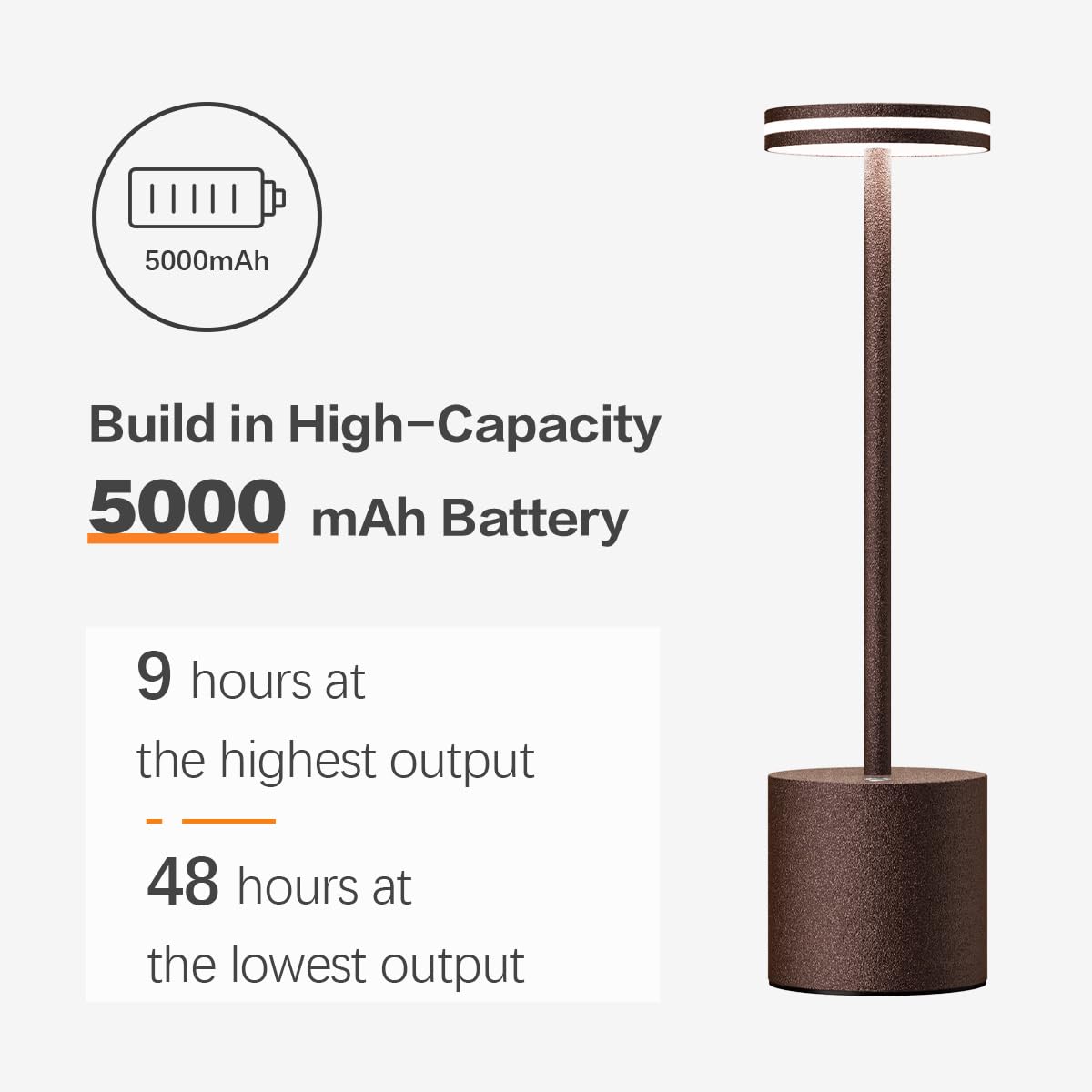 LED Batterie Tischlampen, Wireless, 5000 mAh Modern dimmbar Tischlampe, Aluminium, 3 Farbtemperaturen, Tischlampen Wiederaufladbar für Innen-, Aussen-, Nachttisch, Esstisch, Bar