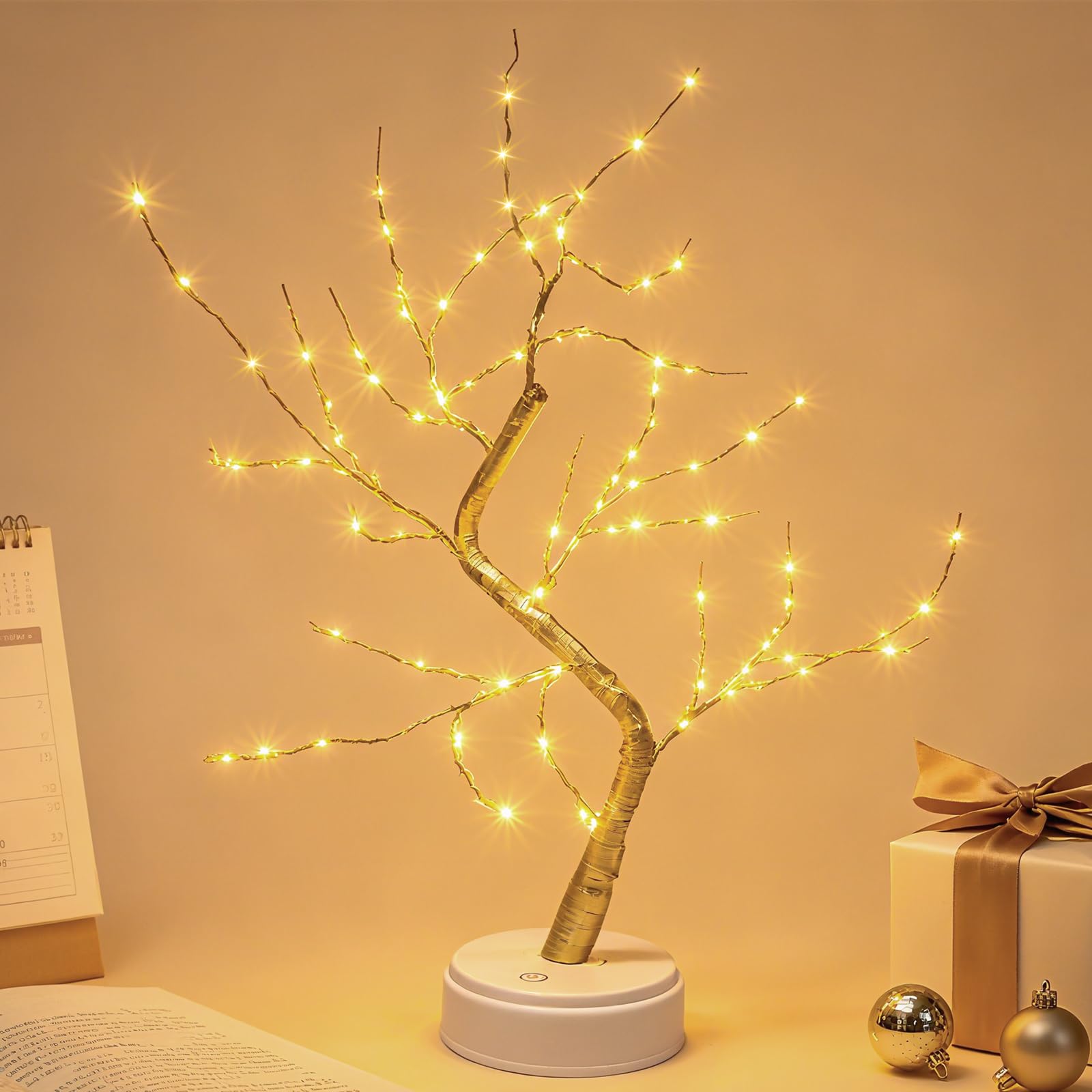 LED Baumbeleuchtung, LED-Lichtbaum, Baumlicht, Warmweiß, Verstellbare Äste, Baumlampe, Dekorativer Baum, Beleuchteter Baumbeleuchtung, Innendekoration, USB/Batteriebetrieben