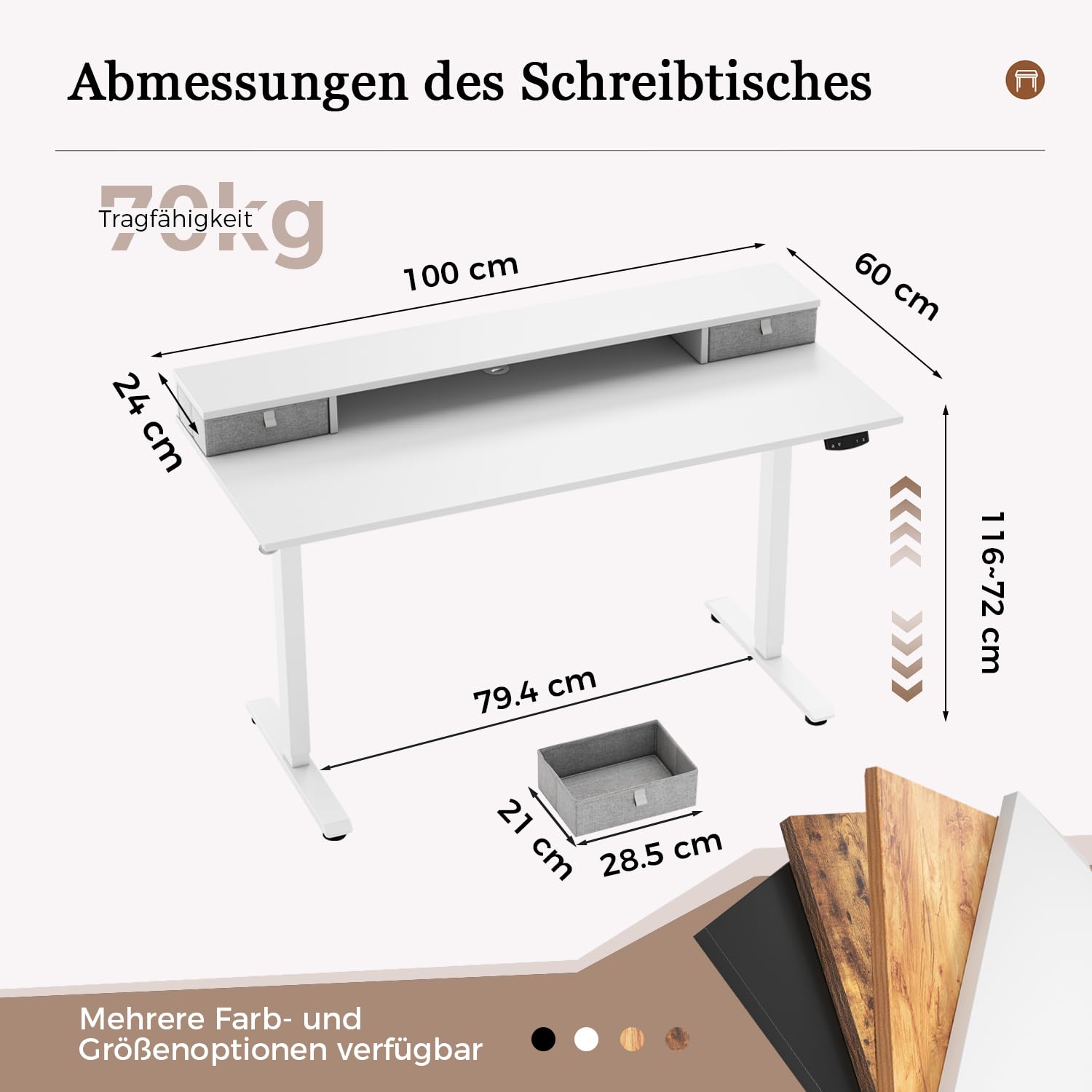 Höhenverstellbarer Schreibtisch mit Doppelschubladen, Elektrisch Höhenverstellbarer Schreibtisch, Sitz-Steh-Computertisch, Ergonomischer Stehschreibtisch