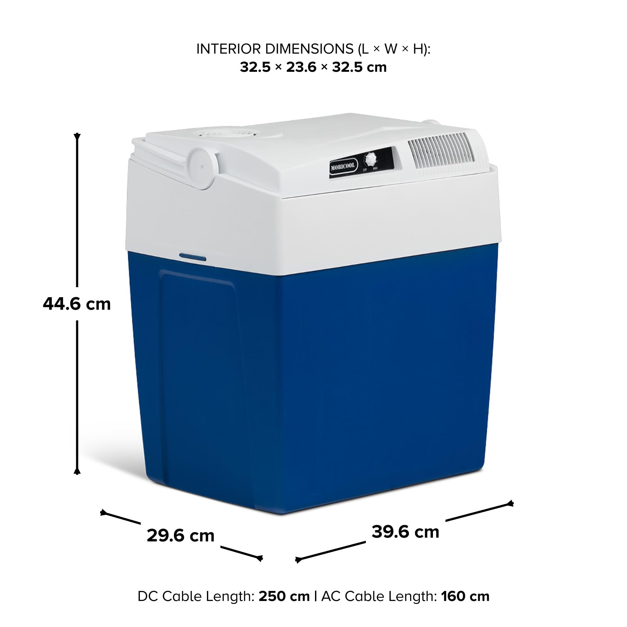 Elektrische Kühlbox, 12V und 230V, 26L, blau - Mini-Kühlschrank für Auto, Camping, Urlaub, Boot, Festivals - leicht, tragbar, mit praktischem Kabelfach und Eco/Max Modus