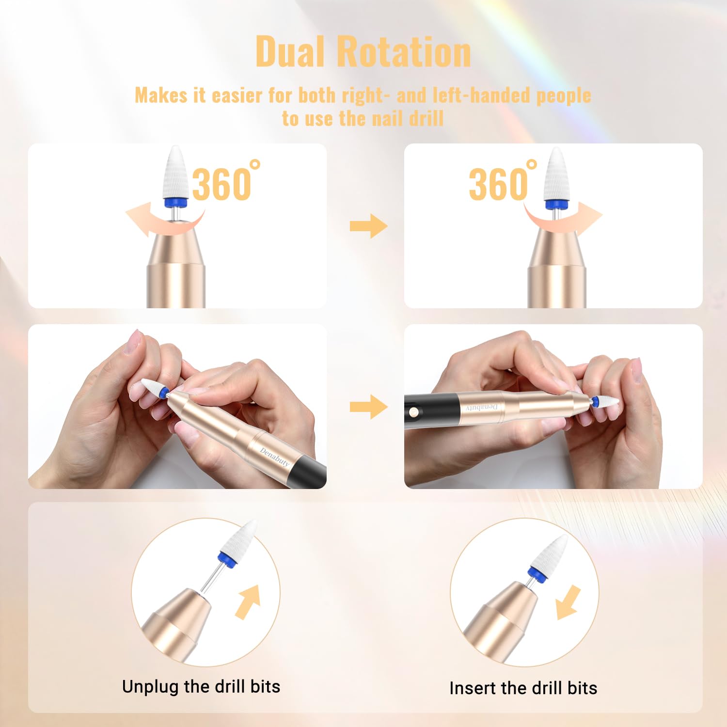 Nagelfräser Kabellos, Elektrische Nagelfeile Professionelle 2 in 1 Fräser für Gelnägel Acrylnägel mit Nagel UV LED Lampe, Maniküre und Pediküre Set Nail Drill 35000 U/Min Schwarz