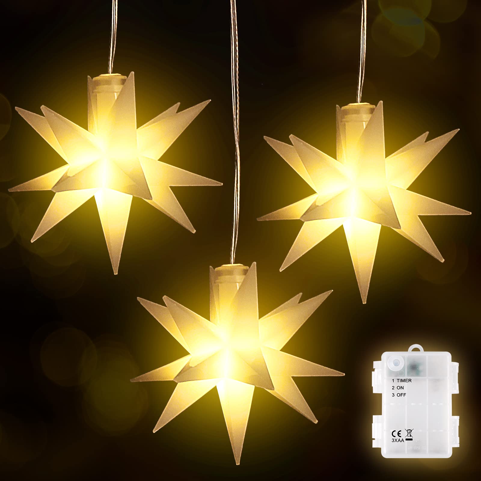 Ensemble de 6 étoiles de Noël LED, lumineuses pour l'intérieur et l'extérieur, fonctionnant sur piles, étoiles 3D lumineuses, décoration de fenêtre de Noël, blanches