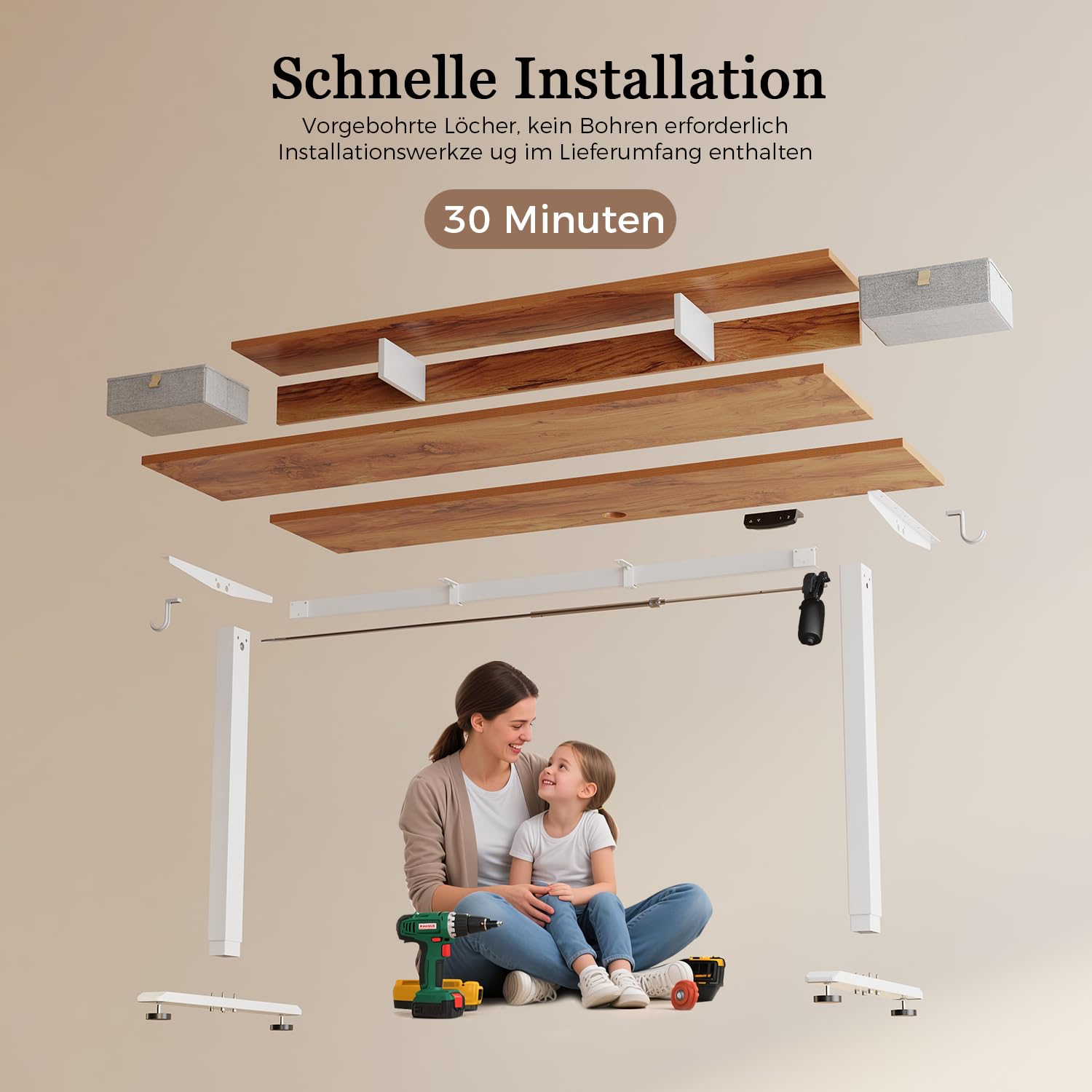 Höhenverstellbarer Schreibtisch mit Doppelschubladen, Elektrisch Höhenverstellbarer Schreibtisch, Sitz-Steh-Computertisch, Ergonomischer Stehschreibtisch