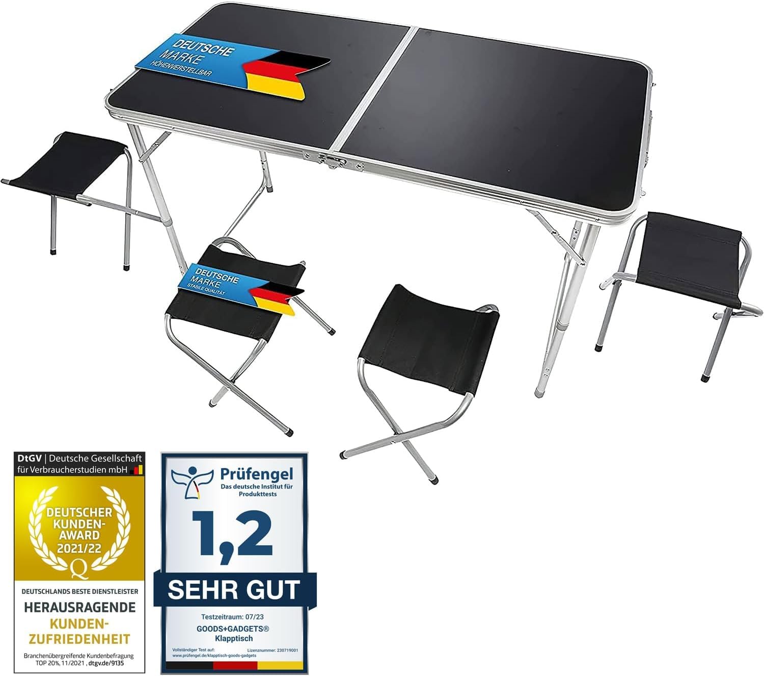 Multifunktionaler Klapptisch, für Camping, Märkte, Tapetentisch, für Feste im Garten, höhenverstellbar, schwarz