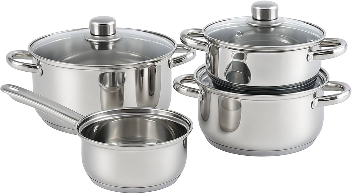 Kochgeschirr-Set, 7-teilig, aus Edelstahl, Ø 20 cm und Ø 24 x 5 cm, induktionsgeeignet, ohne Antihaftbeschichtung