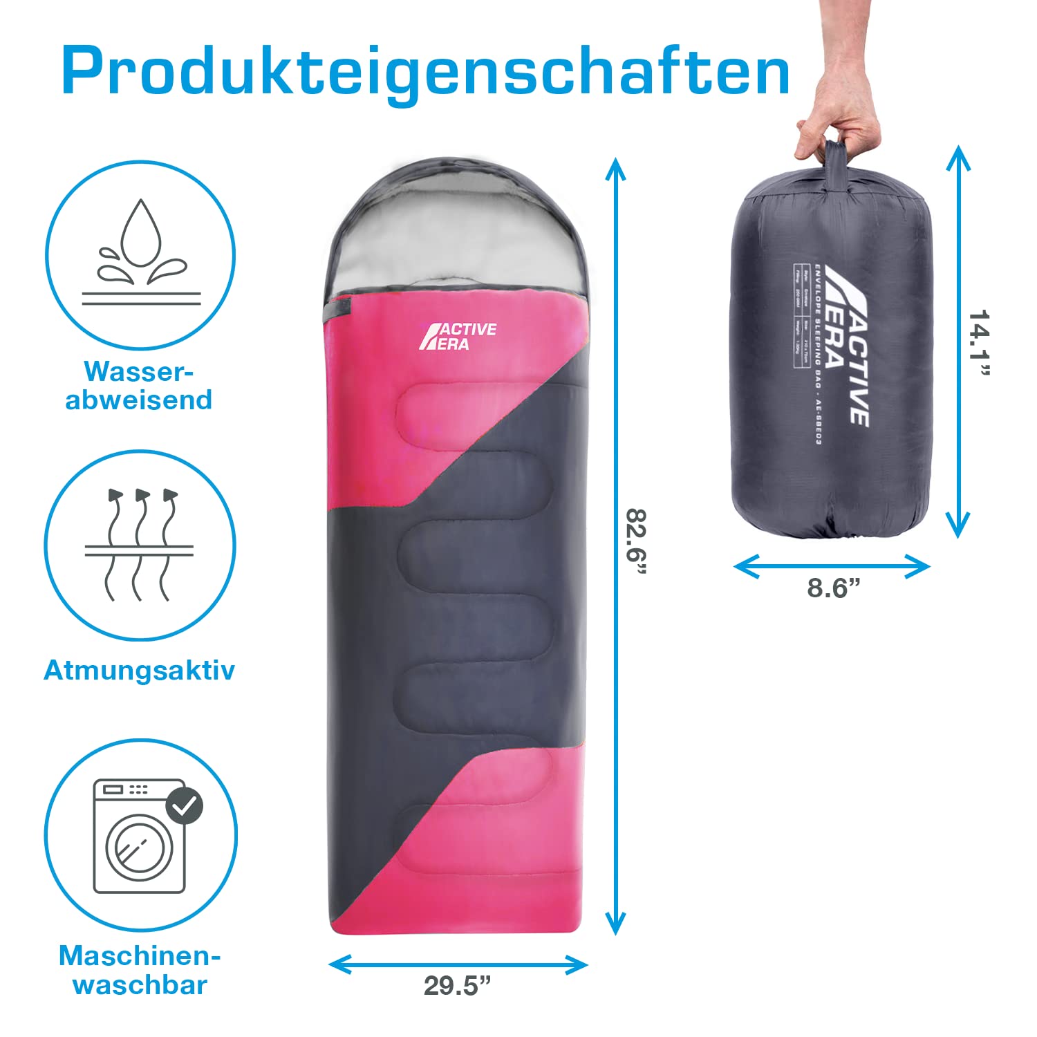 Active Era Premium Mumienschlafsack 250 GSM, Schlafsack Winter & Sommer, 0°C bis 15°C, Indoor und Outdoor Camping, Festivals, Sleeping Bag Wasserabweisend, Ultraleicht, Kleines Packmass
