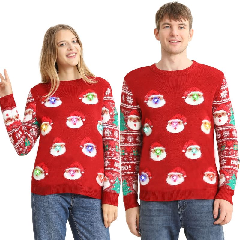 Hässliche Weihnachtspullover Kinder mit LED, hässlicher Weihnachtspullover, lustiges Weihnachtspullover Familienset, Weihnachtspullover Weihnachten mit Beleuchtung für Mädchen, Jungen