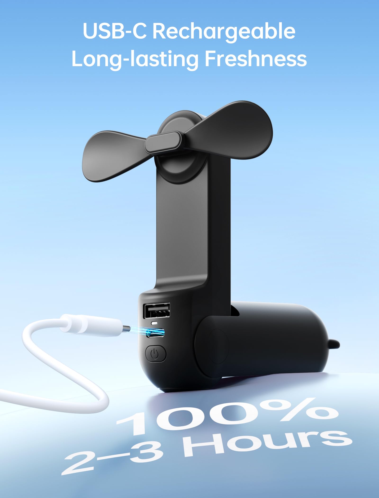 Mini Handventilator, 3-in-1 Handventilator, wiederaufladbarer USB /12–19 Betriebsstunden - mit Powerbank, Taschenlampe, tragbarer Ventilator für Reisen/Sommer, Geschenke für Frauen-Rosa