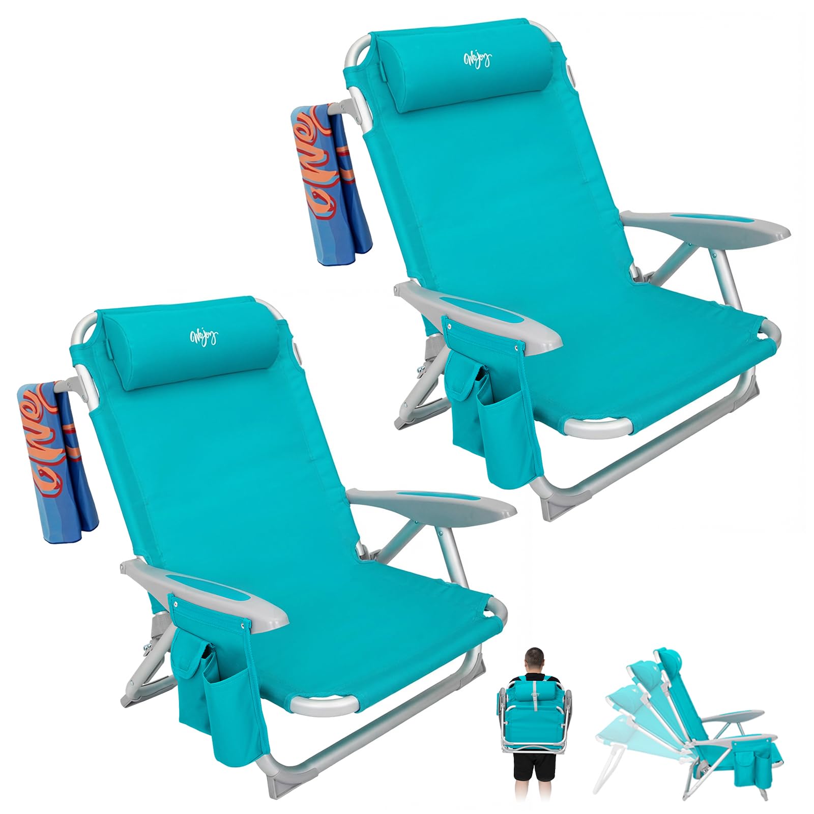 Strandstuhl klappbar Alu Hochlehner Klappstuhl 4 Position Leicht tragbar stabiler Campingstuhl