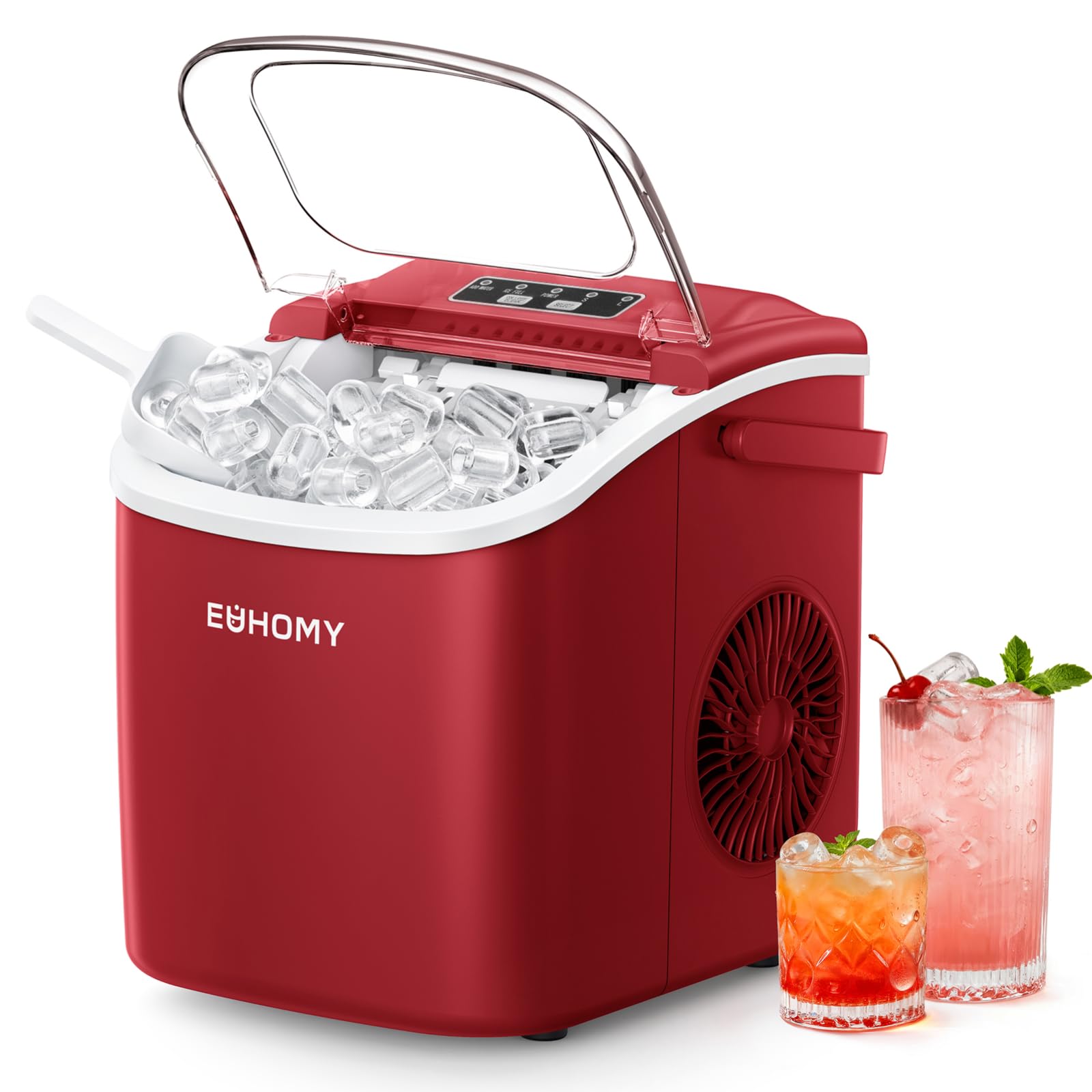 Eiswürfelmaschine Klein, 9 Eiswürfel in 6 Minuten, 12 kg/24H, Eiswürfelmaschine Edelstahl mit Tragbarem Griff, Selbstreinigender Kompakter Eiswürfelmaschinen für Zuhause/Küche/Büro/Bar