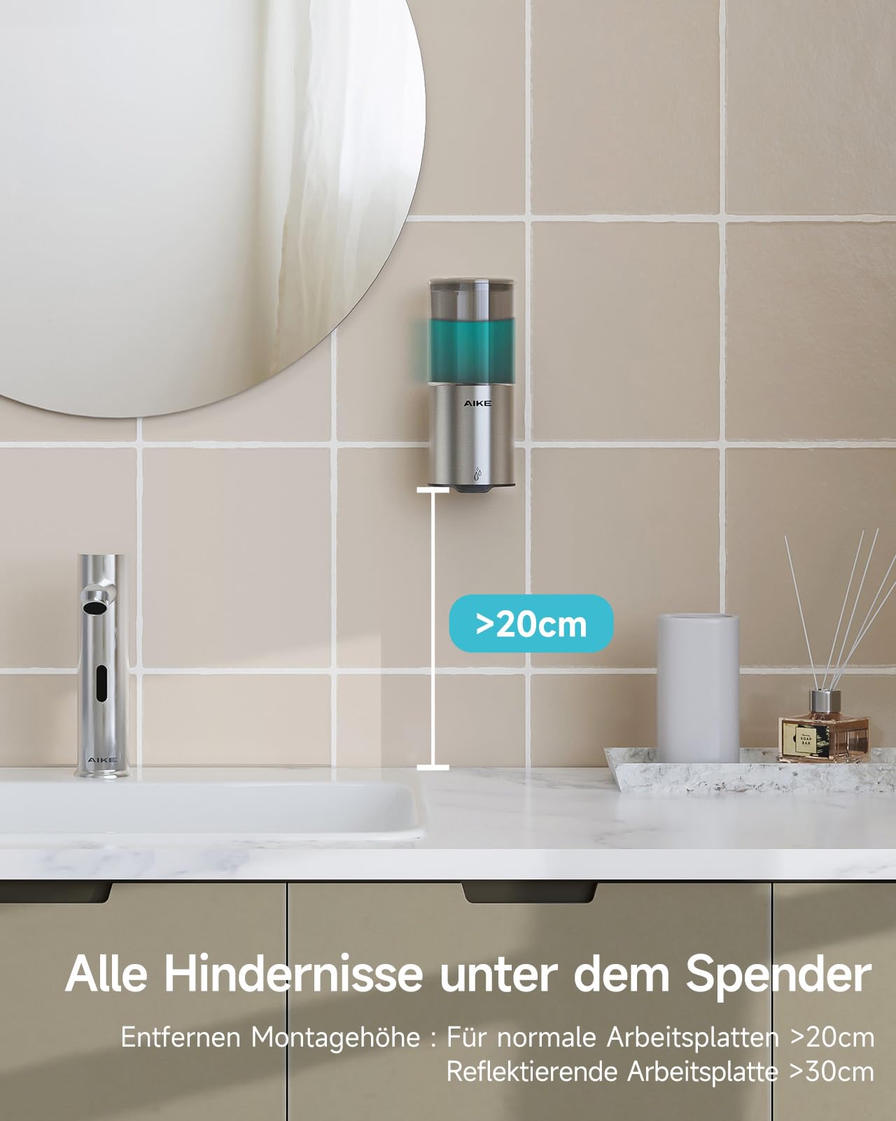 Automatischer Seifenspender für Flüssigseife, Wandmontage für Küche und Badezimmer, IPX7 Wasserdicht 400ml mit Edelstahl Gebürstetes