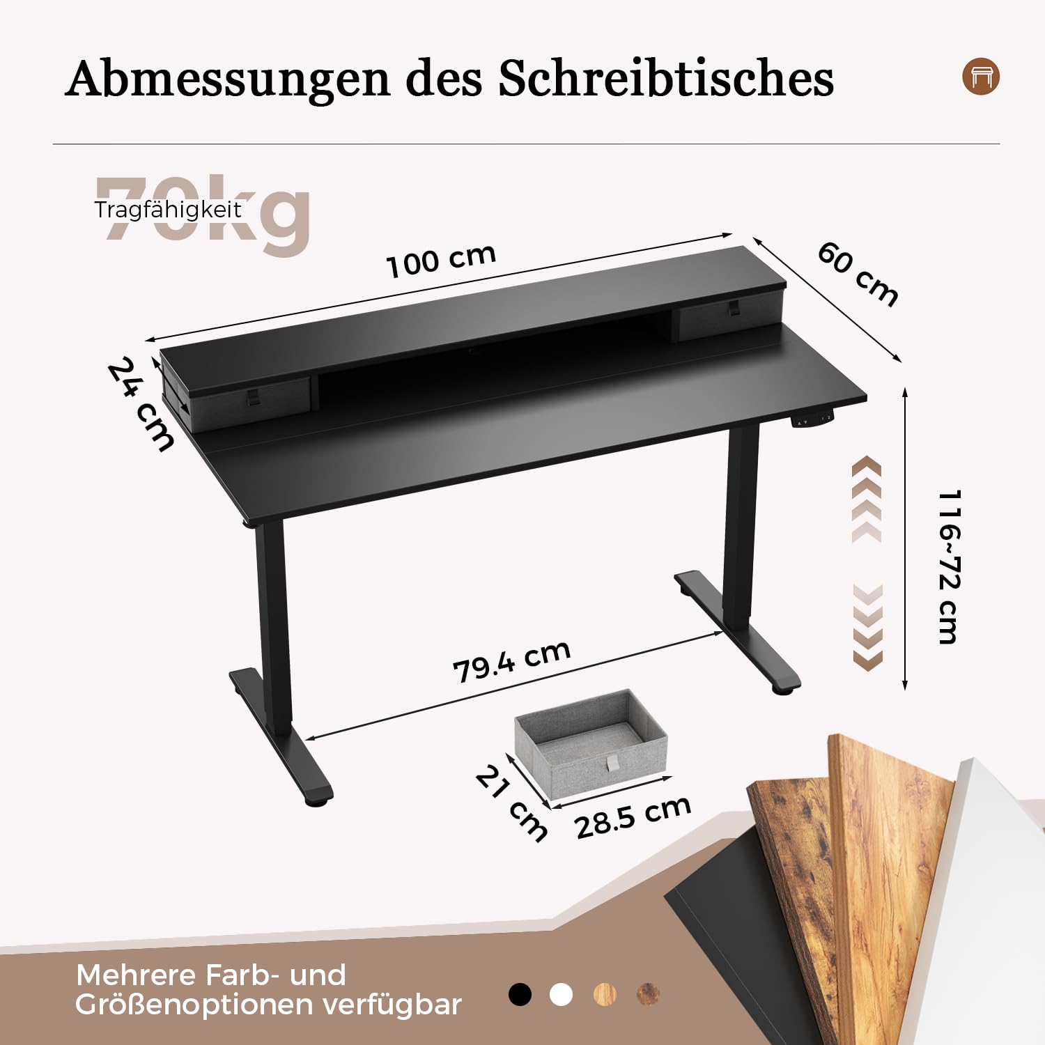 Höhenverstellbarer Schreibtisch mit Doppelschubladen, Elektrisch Höhenverstellbarer Schreibtisch, Sitz-Steh-Computertisch, Ergonomischer Stehschreibtisch