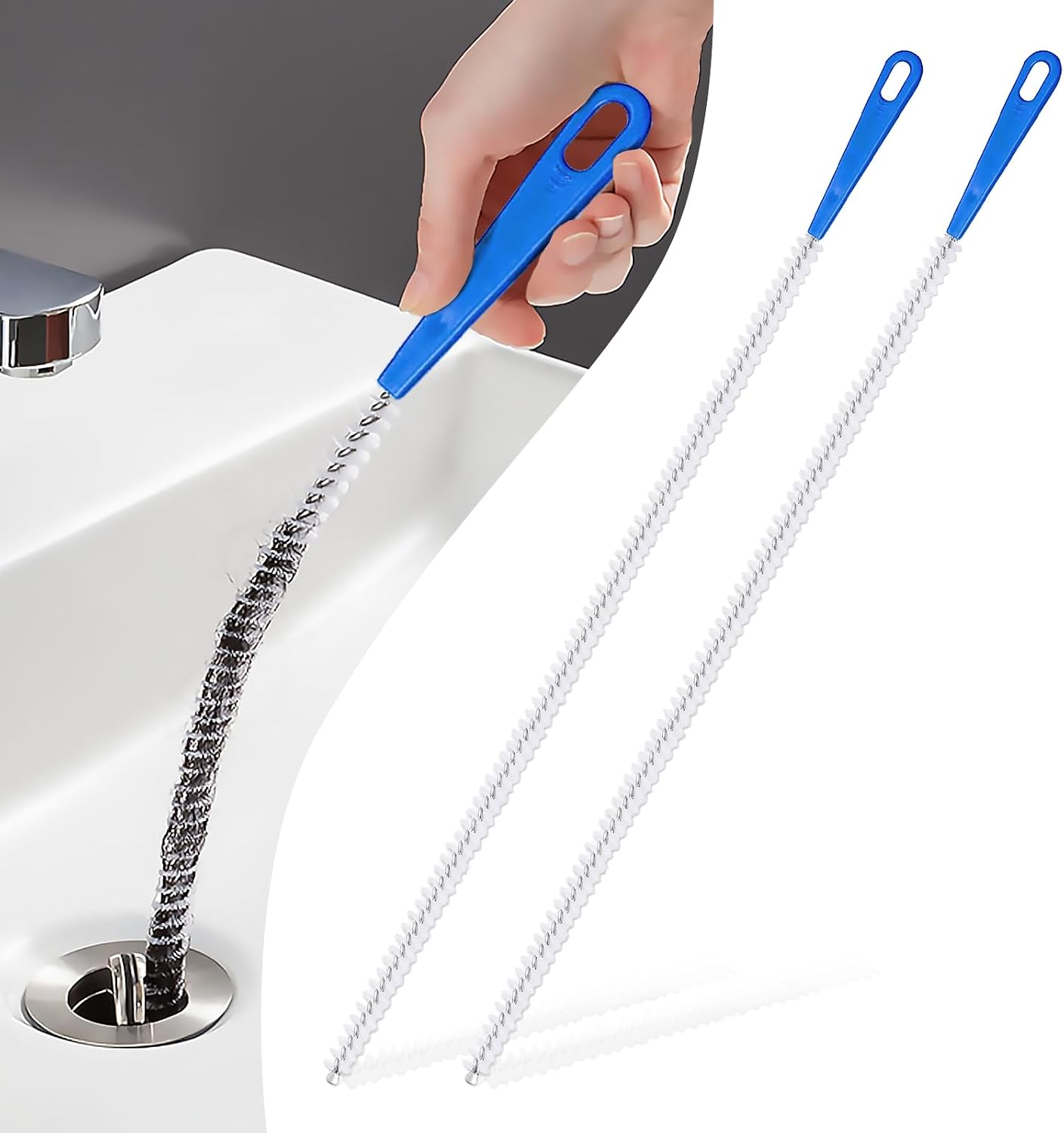 Abflussreiniger Spirale,Doppelkopf-Rohrreinigungsbürste Edelstahl-Kanalreiniger,Abflussreiniger Sticks, Abfluss Bürste,Flexible Reinigungsbürste für den Abfluss in Küche und Dusche