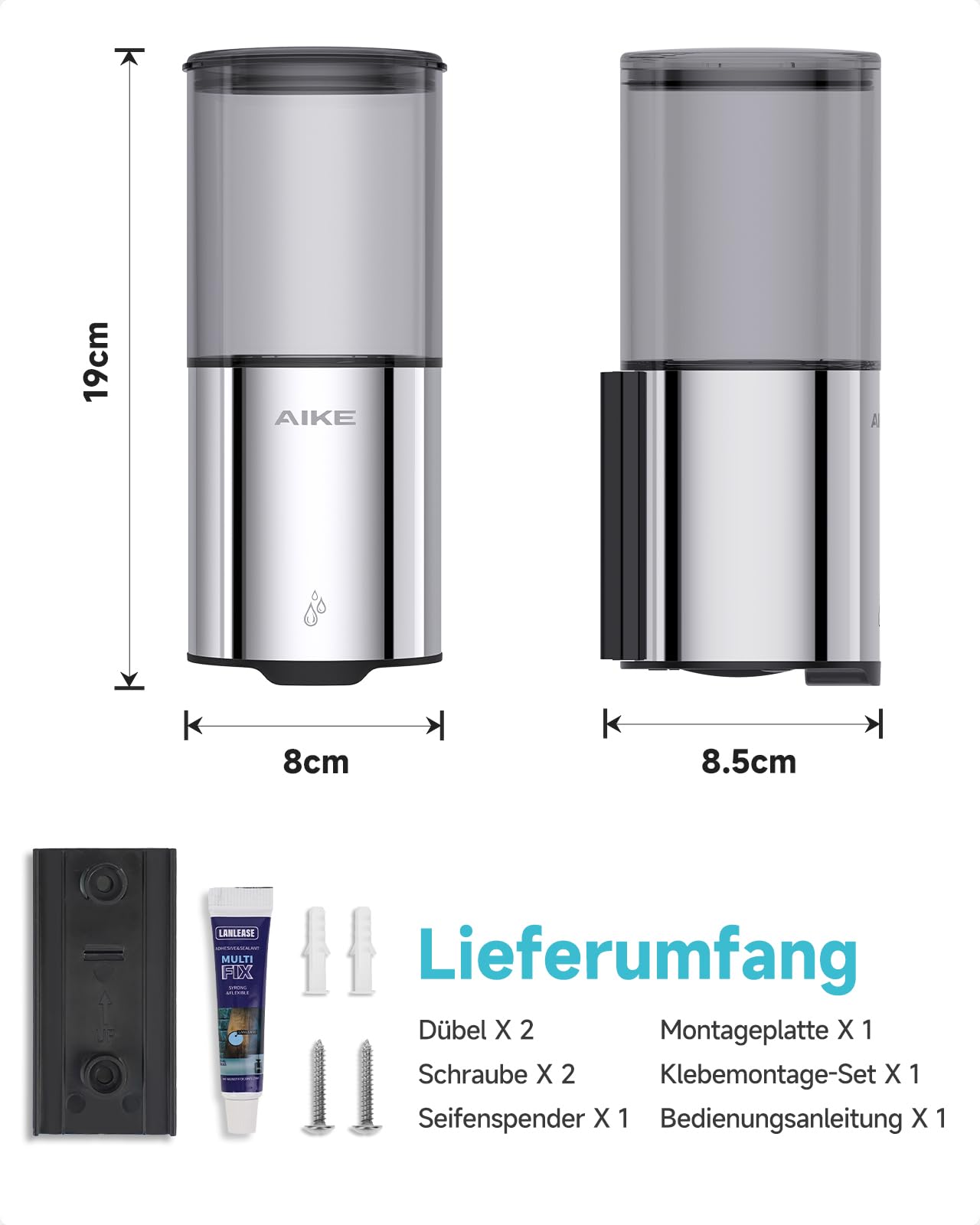 Automatischer Seifenspender für Flüssigseife, Wandmontage für Küche und Badezimmer, IPX7 Wasserdicht 400ml mit Edelstahl Gebürstetes