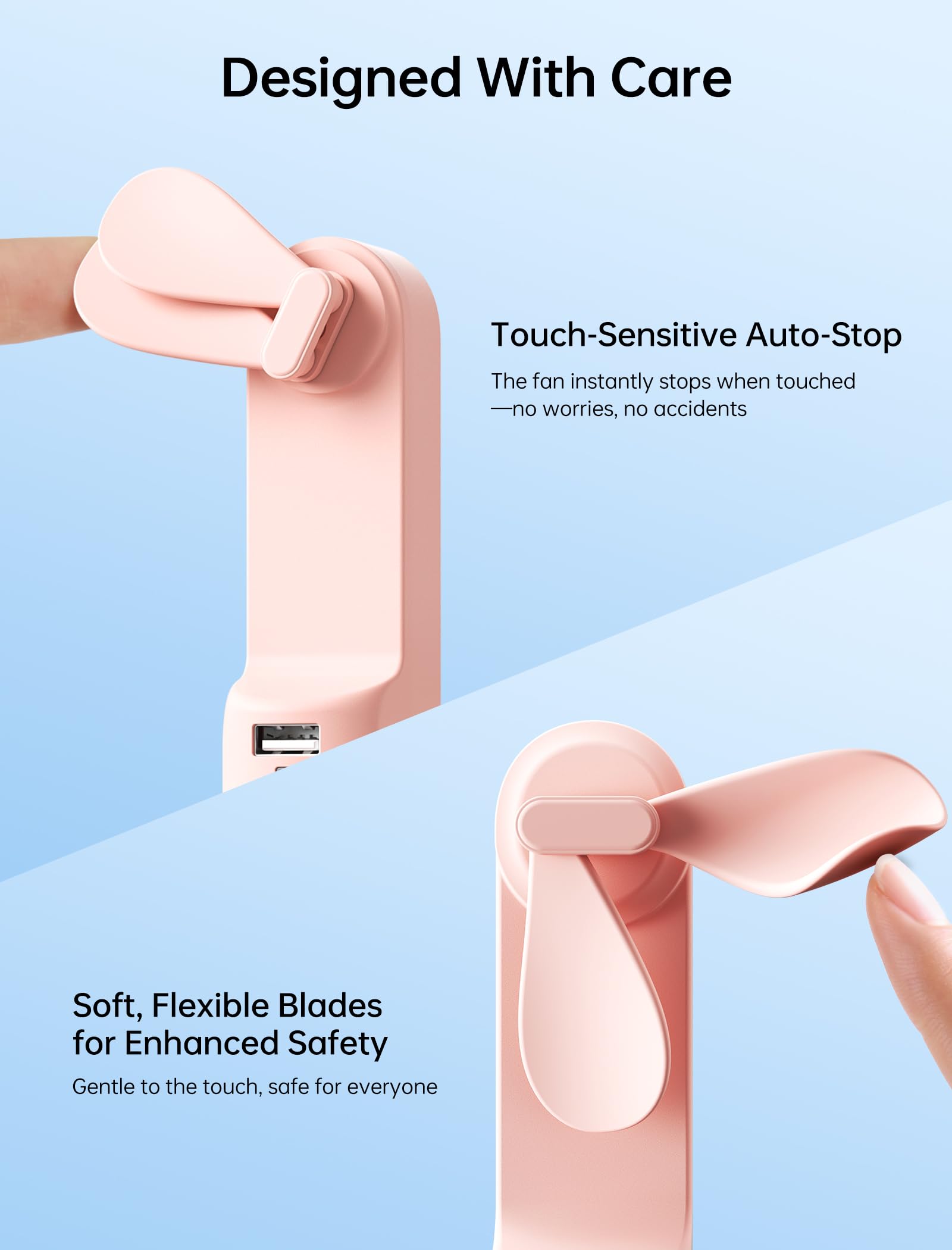 Mini Handventilator, 3-in-1 Handventilator, wiederaufladbarer USB /12–19 Betriebsstunden - mit Powerbank, Taschenlampe, tragbarer Ventilator für Reisen/Sommer, Geschenke für Frauen-Rosa