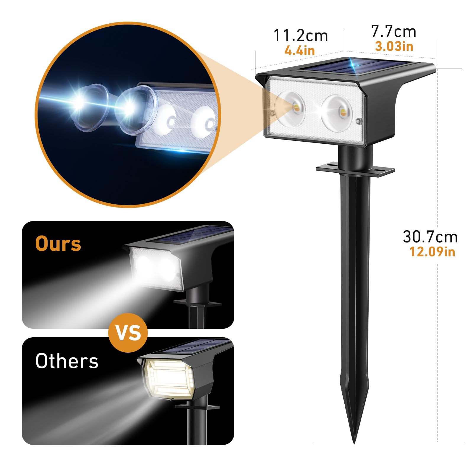 Solarlampen für Außen, 3000/4500/6000K Solarstrahler für Außen Garten 3 Farben IP65 Wasserdicht LED Solar Strahler Gartenleuchten, Solarleuchten für Outdoor Baum Rasen Weg Hof Garage