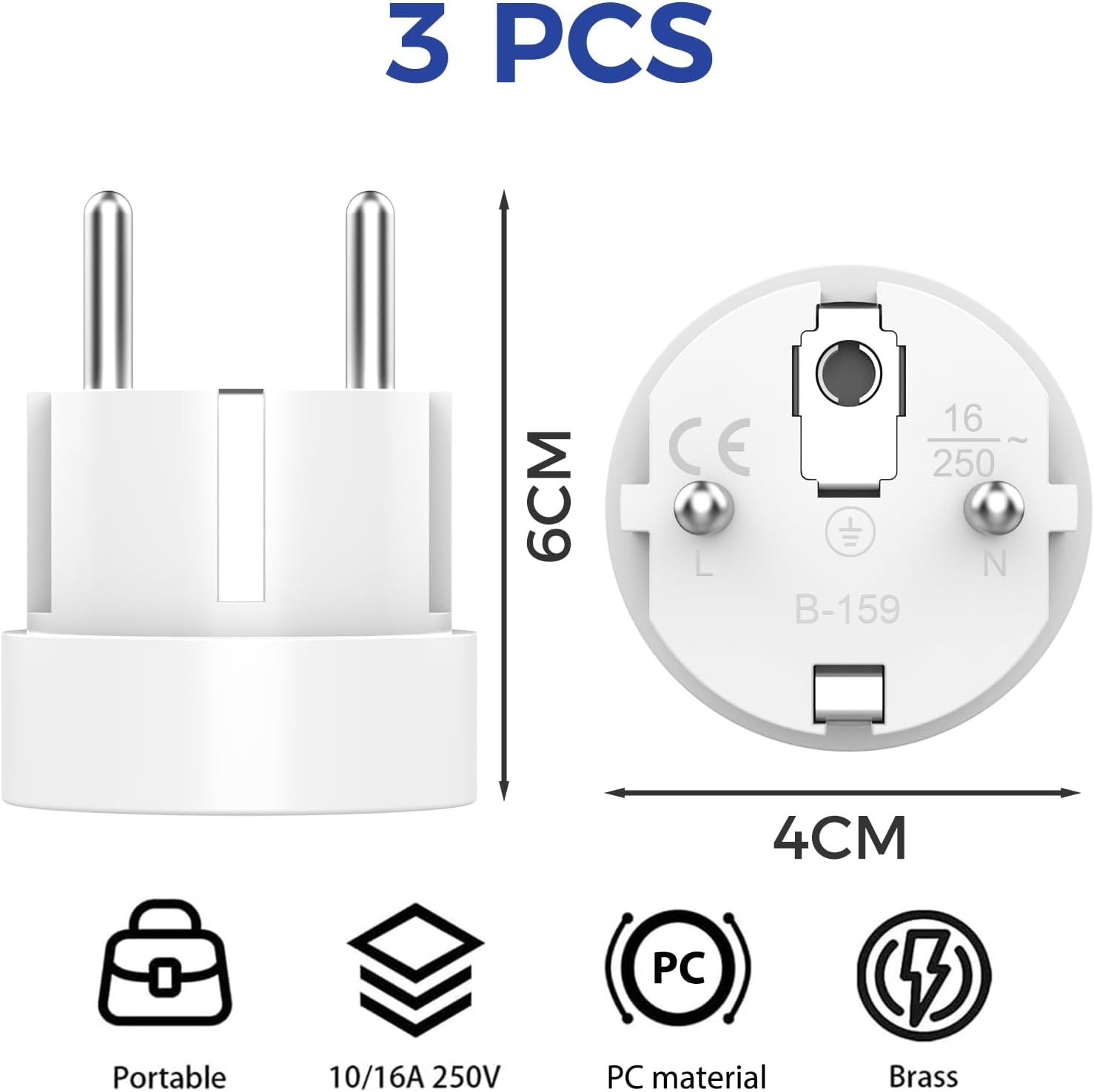 Reiseadapter Schweiz auf EU Adapterstecker, 3 Stück Schweiz auf EU Reisestecker Adapter, Liechtenstein auf EU Adapterstecker 3 poliger Schweizer Stecker auf 2 polige DE Buchse Schweizer Steckdose