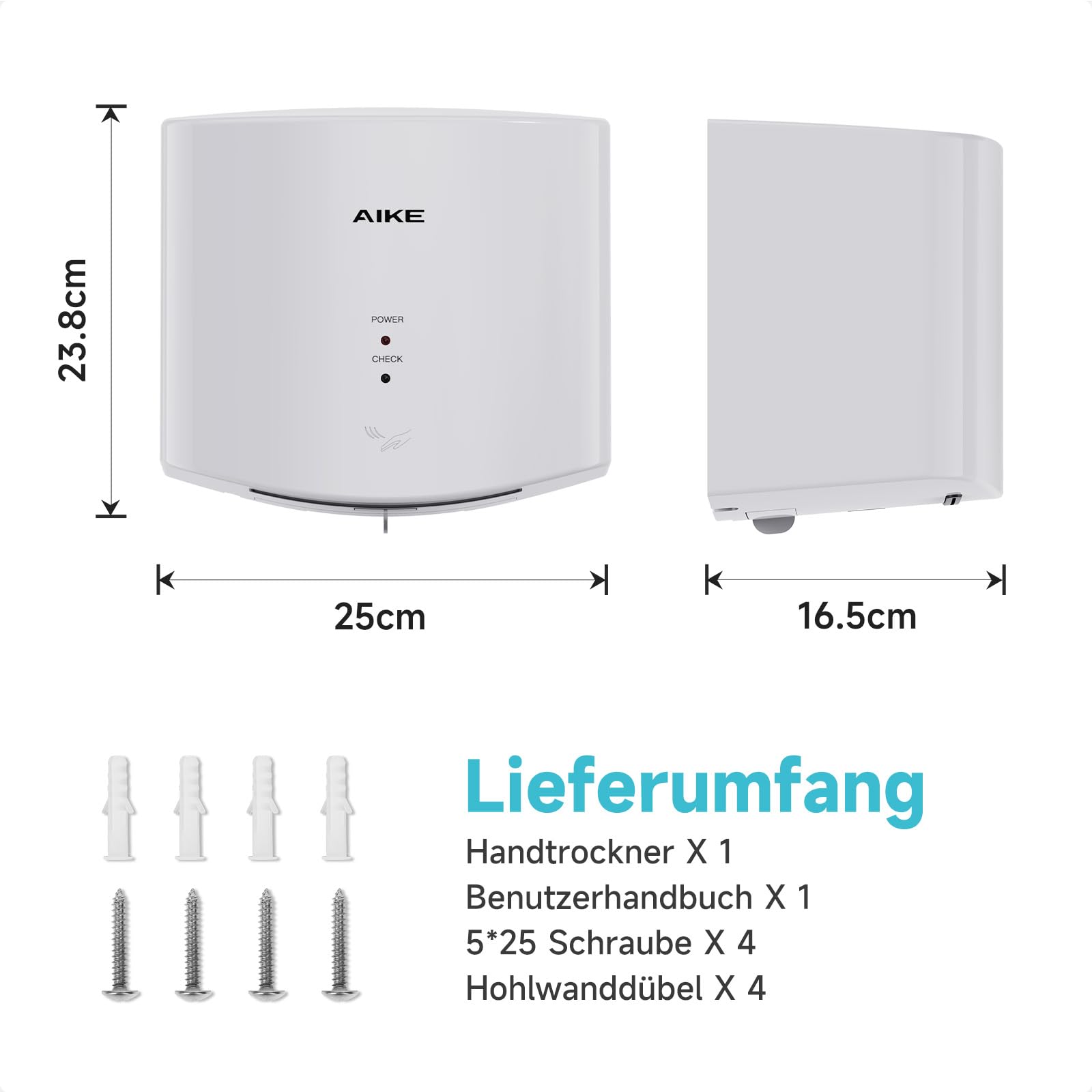Air Wiper Kompakt Händetrockner, Hochgeschwindigkeit, 1400W 220V, Stecken & Loslegen, Papierlos & Berührungslos