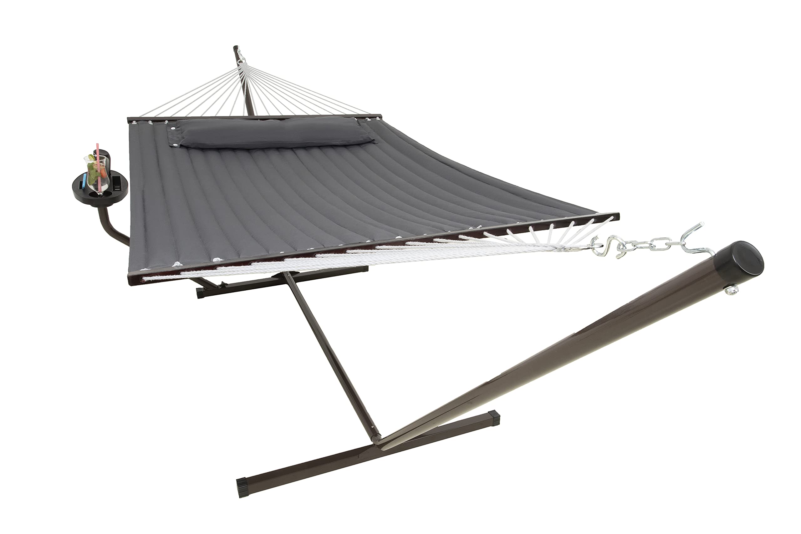 Hängematte mit Gestell und Tisch - Hängematte Outdoor für den Garten, Pool & Balkon - Großzügige Hängematten 2 Personen - Doppelhängematte mit Ständer und Beistelltisch - 200 kg Belastbarkeit
