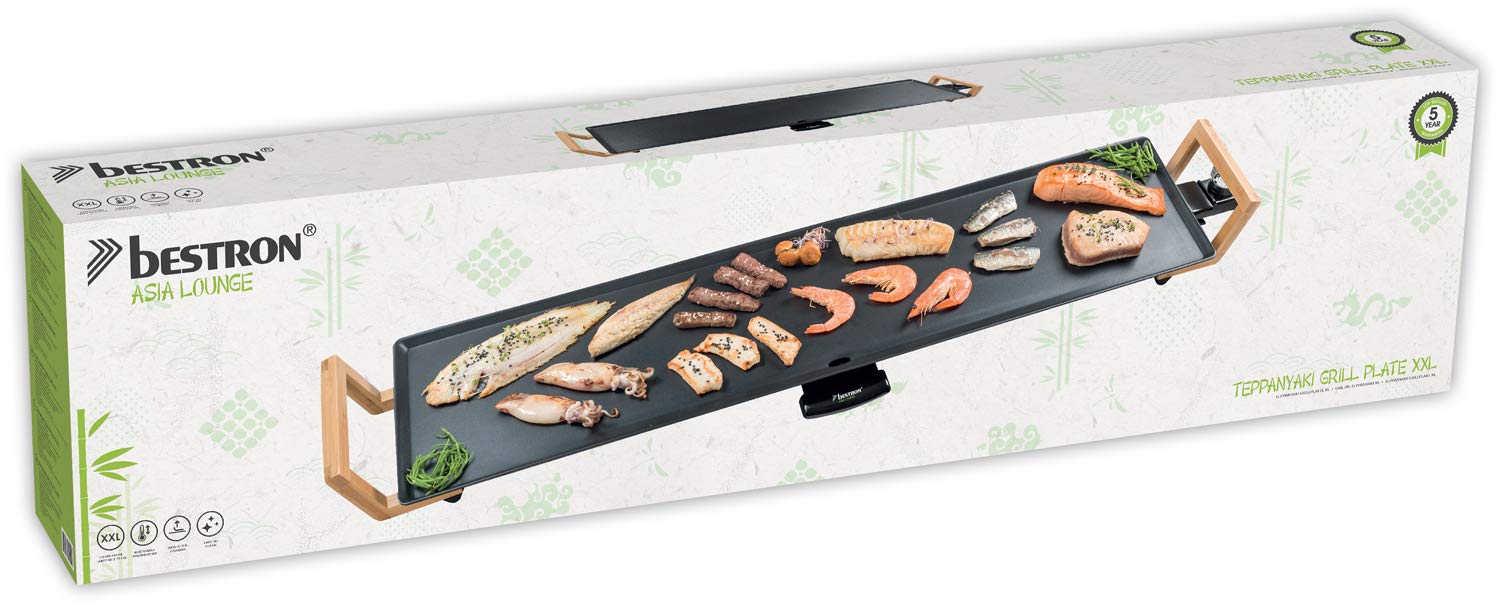 Teppanyaki Grillplatte in Asien Design, mit Bambusgriffen