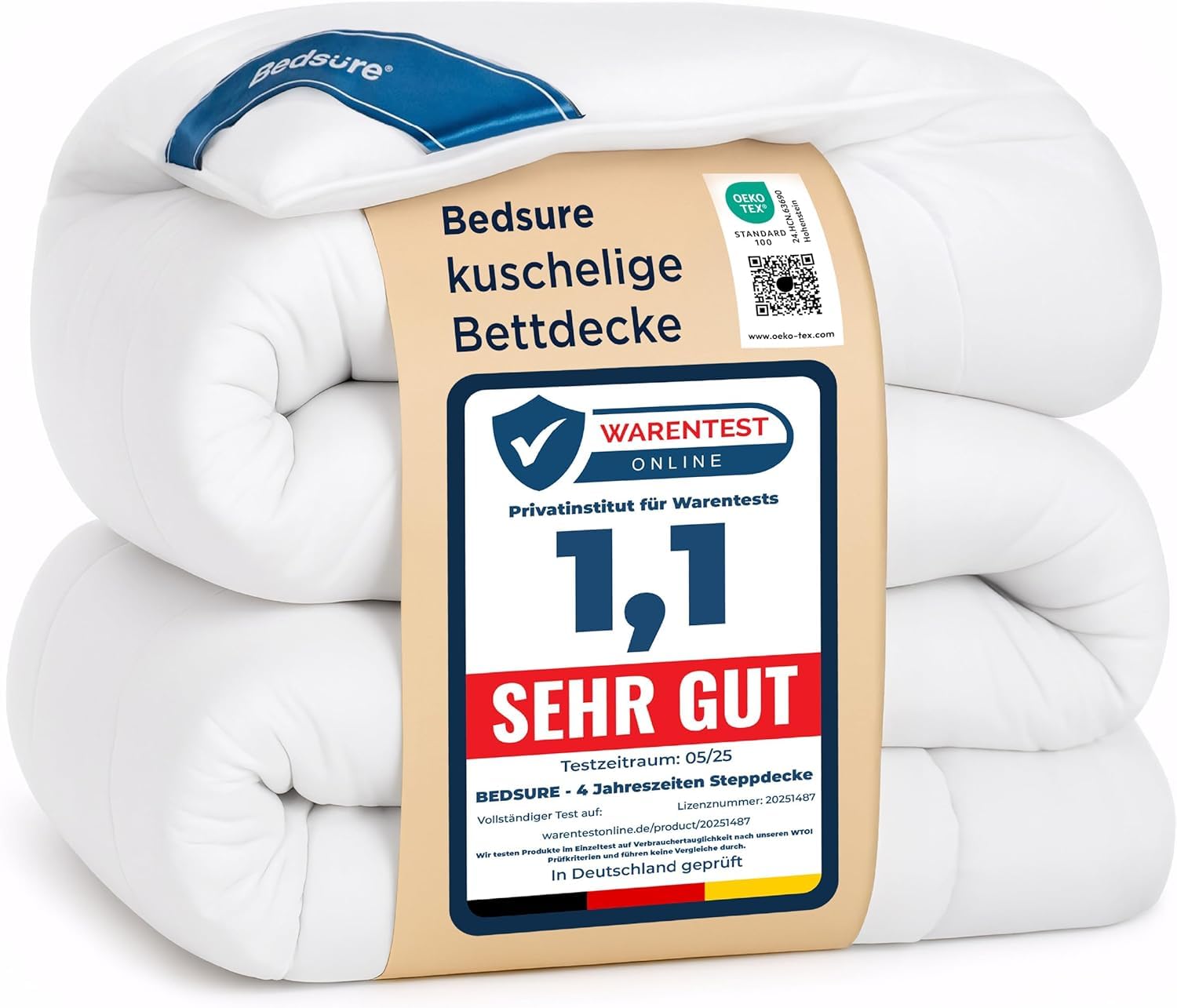 BEDSURE Bettdecke Ohne - Bettdecke für Allergiker, Warm & Gemütlich Ganzjahresdecke 300GSM Füllung, Waschbare Duvet für 4 Jahreszeiten, Grau/Hellgrau