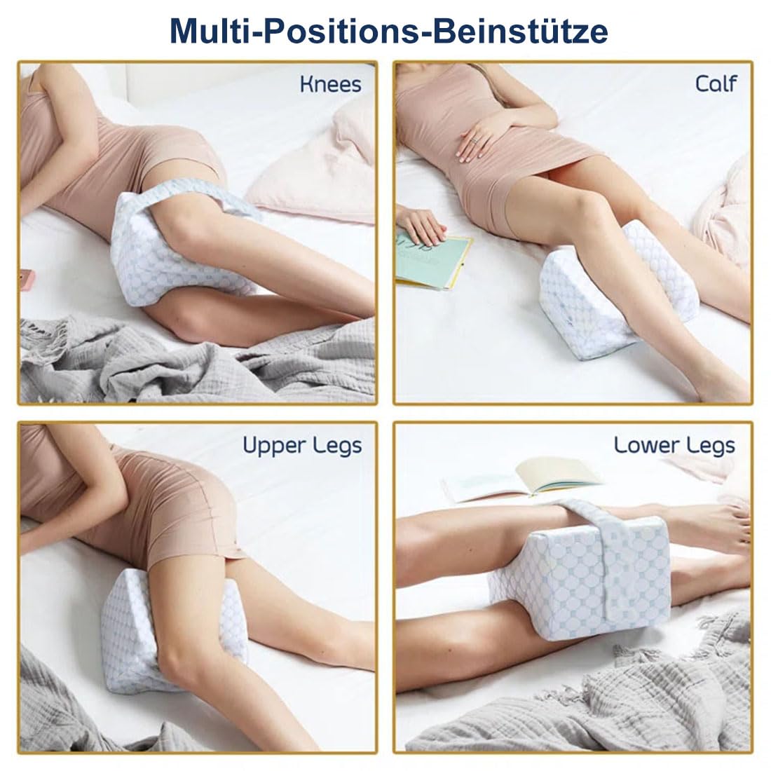Kniekissen für Seitenschläfer Ergonomisches Beinkissen aus Memory-Schaum Atmungsaktiv Waschbarer Bezug Komfortkissen für Beine Schlafen Reisen Sofa