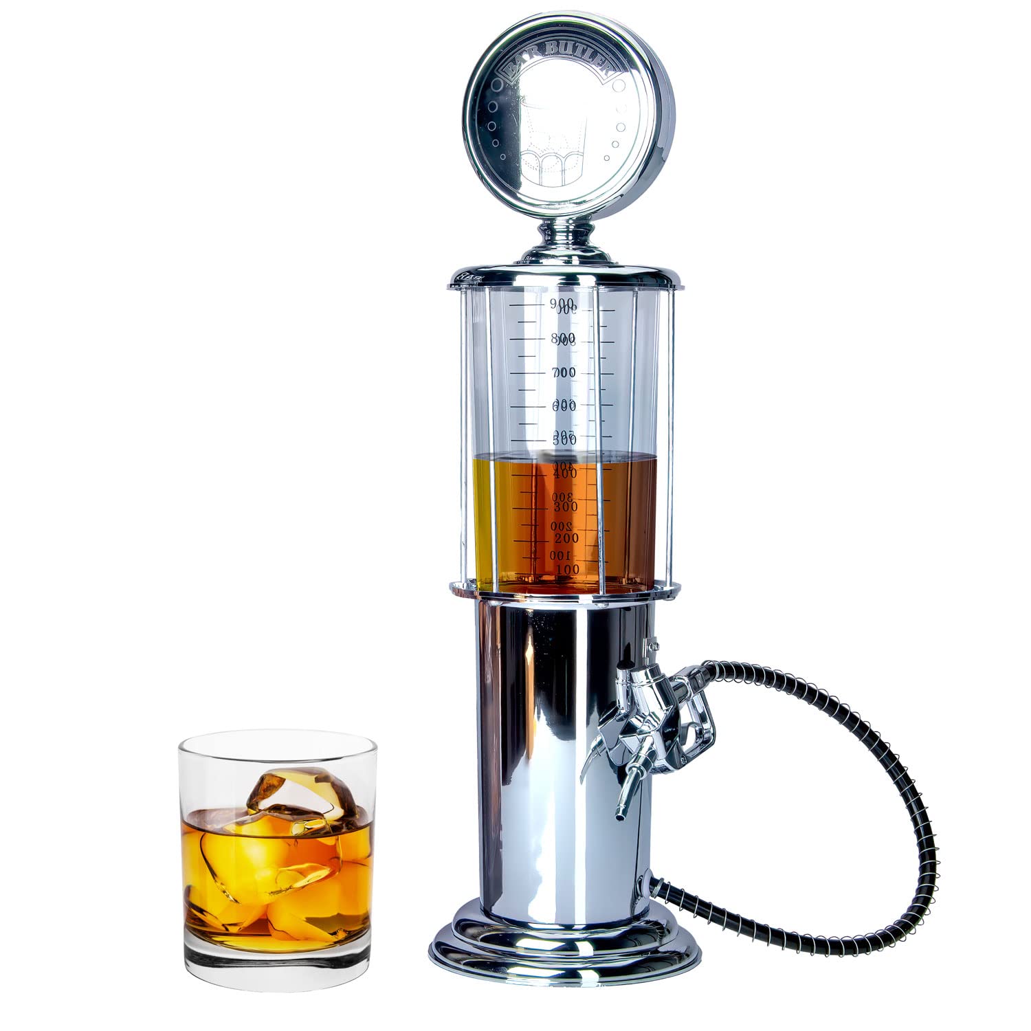 Retro Getränkespender im verchromten Nostalgie Design | Bar-Butler Zapfsäule mit Zapf-Schlauch für Party Getränke Dispenser Biertower Bierspender Zapfanlage Biersäule Schanksäule | Party Gadgets